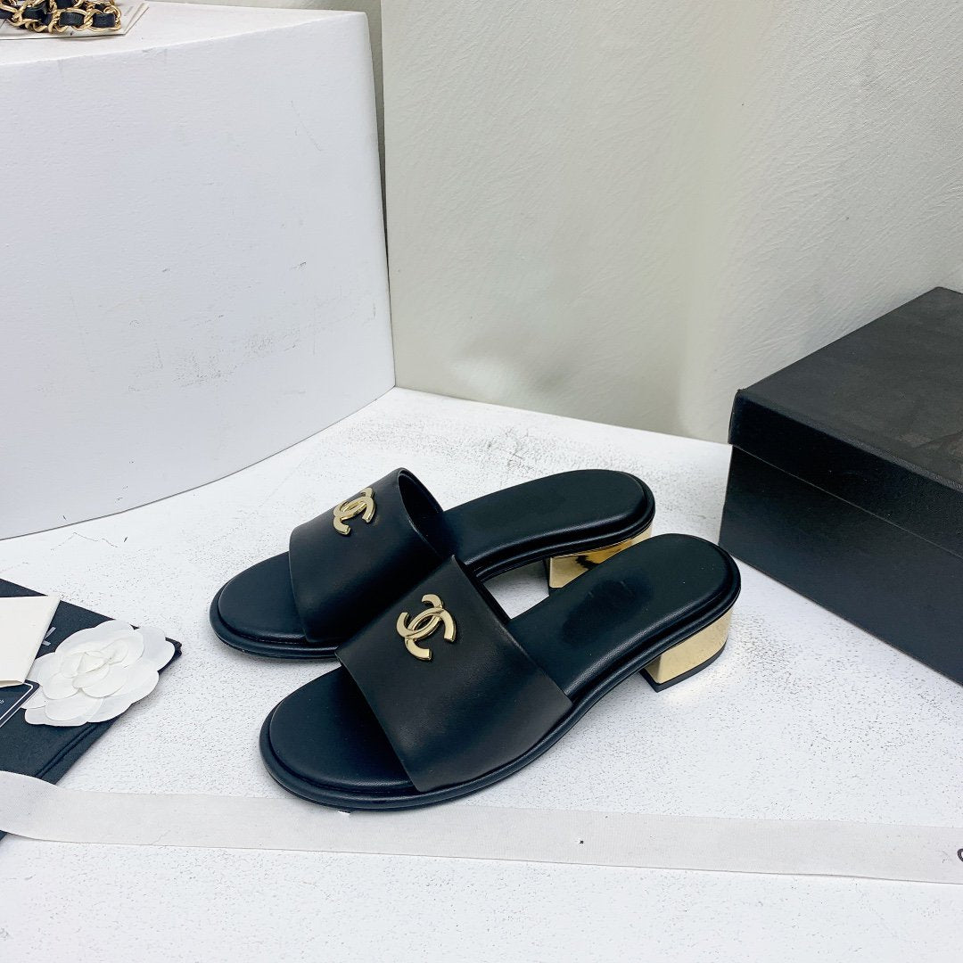 mule sandal 50 black gold lambskin