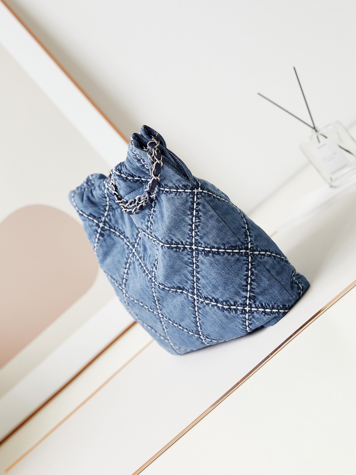 cc 22 hobo stitched blue denim silver hardware