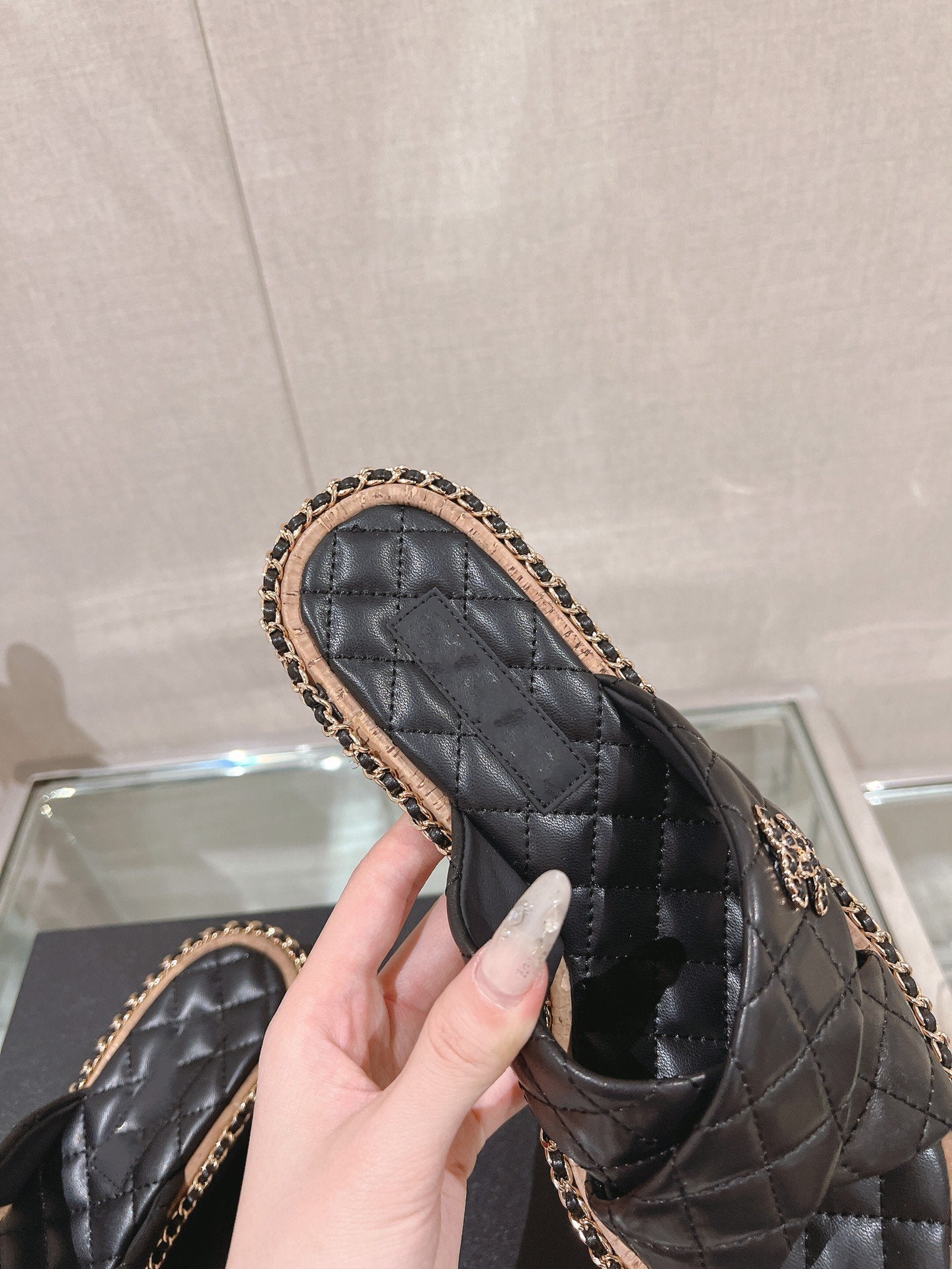 cross slippers 50 black quilted lambskin