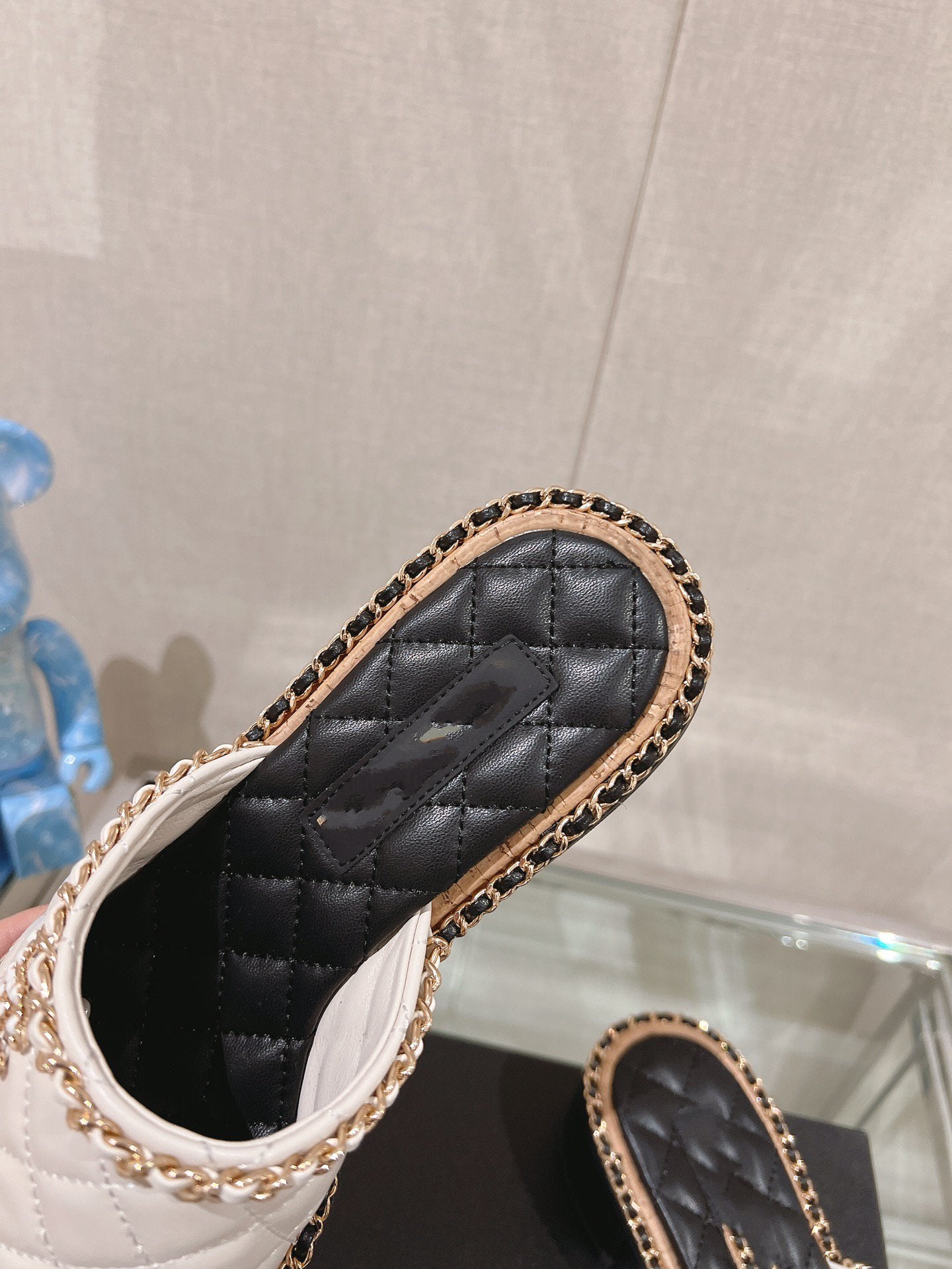 mule sandal 50 white black quilted lambskin