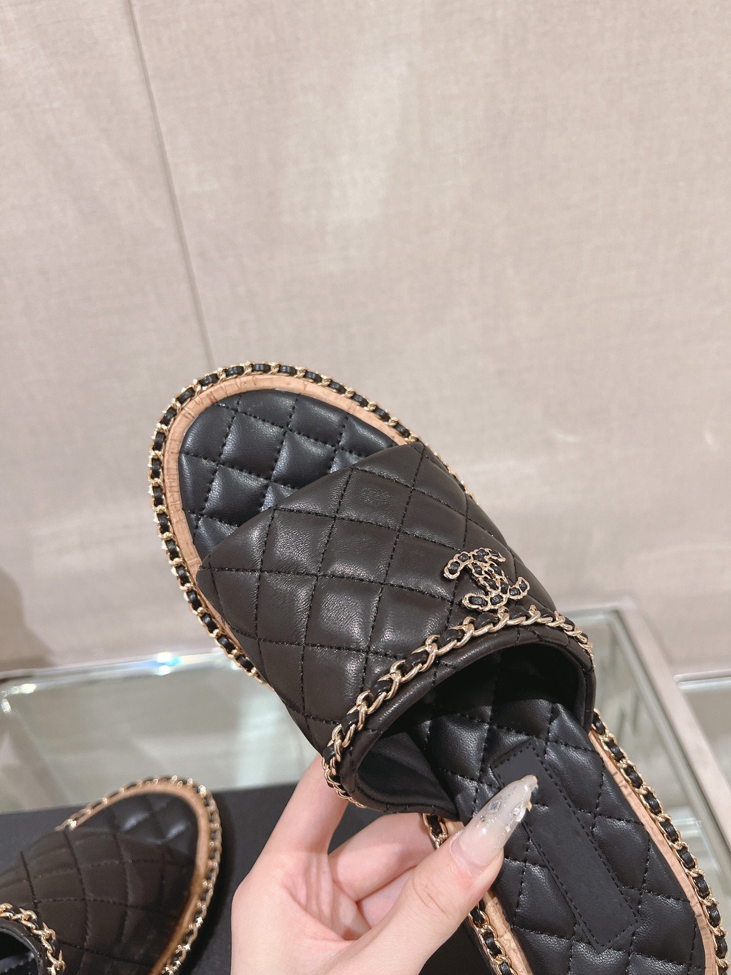 mule sandal 50 black quilted lambskin