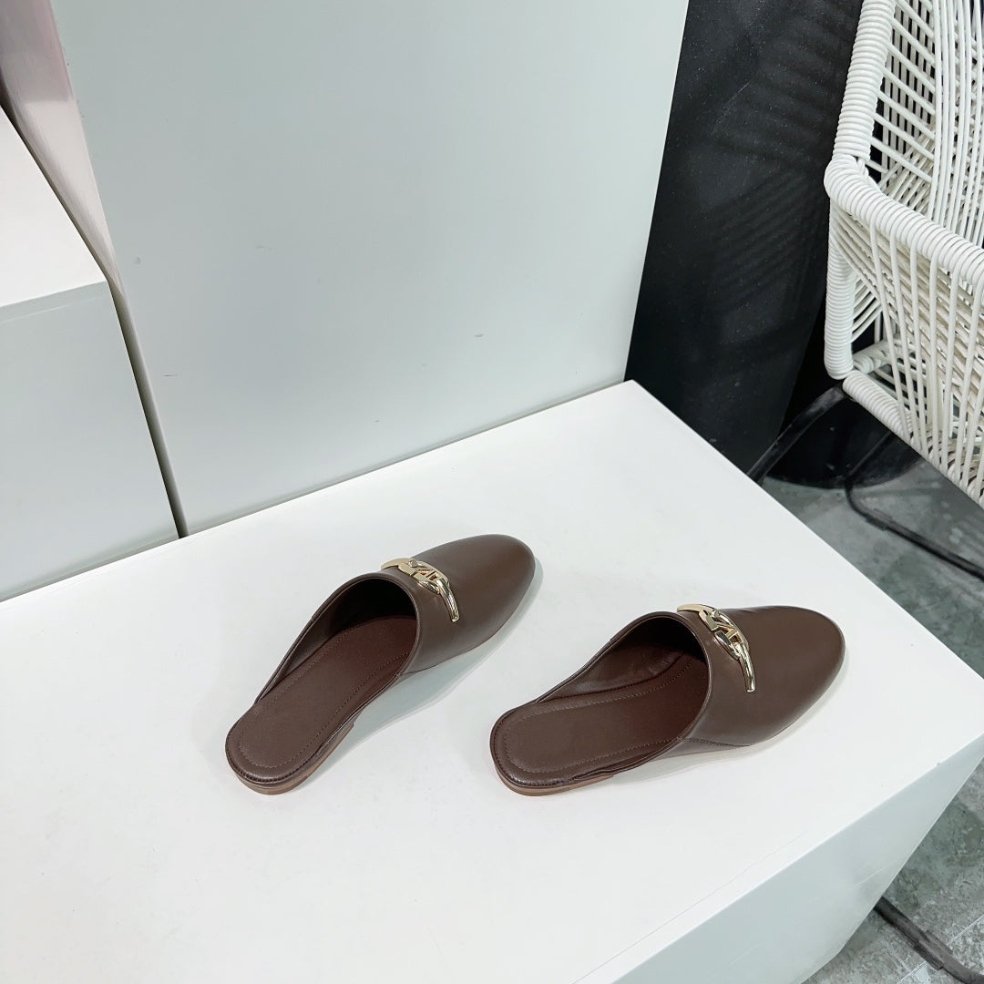 VLogo Signature Brown Leather mules