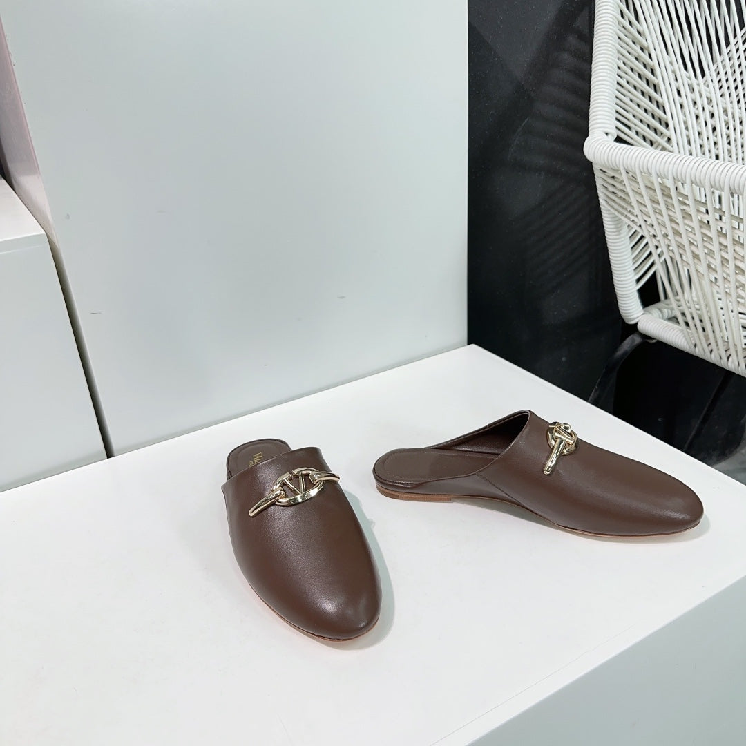 VLogo Signature Brown Leather mules