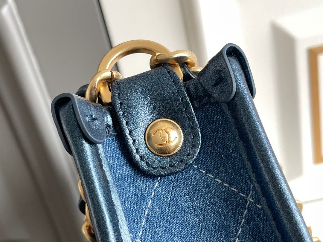 cc 24s 20cm hobo bag blue denim gold hardware