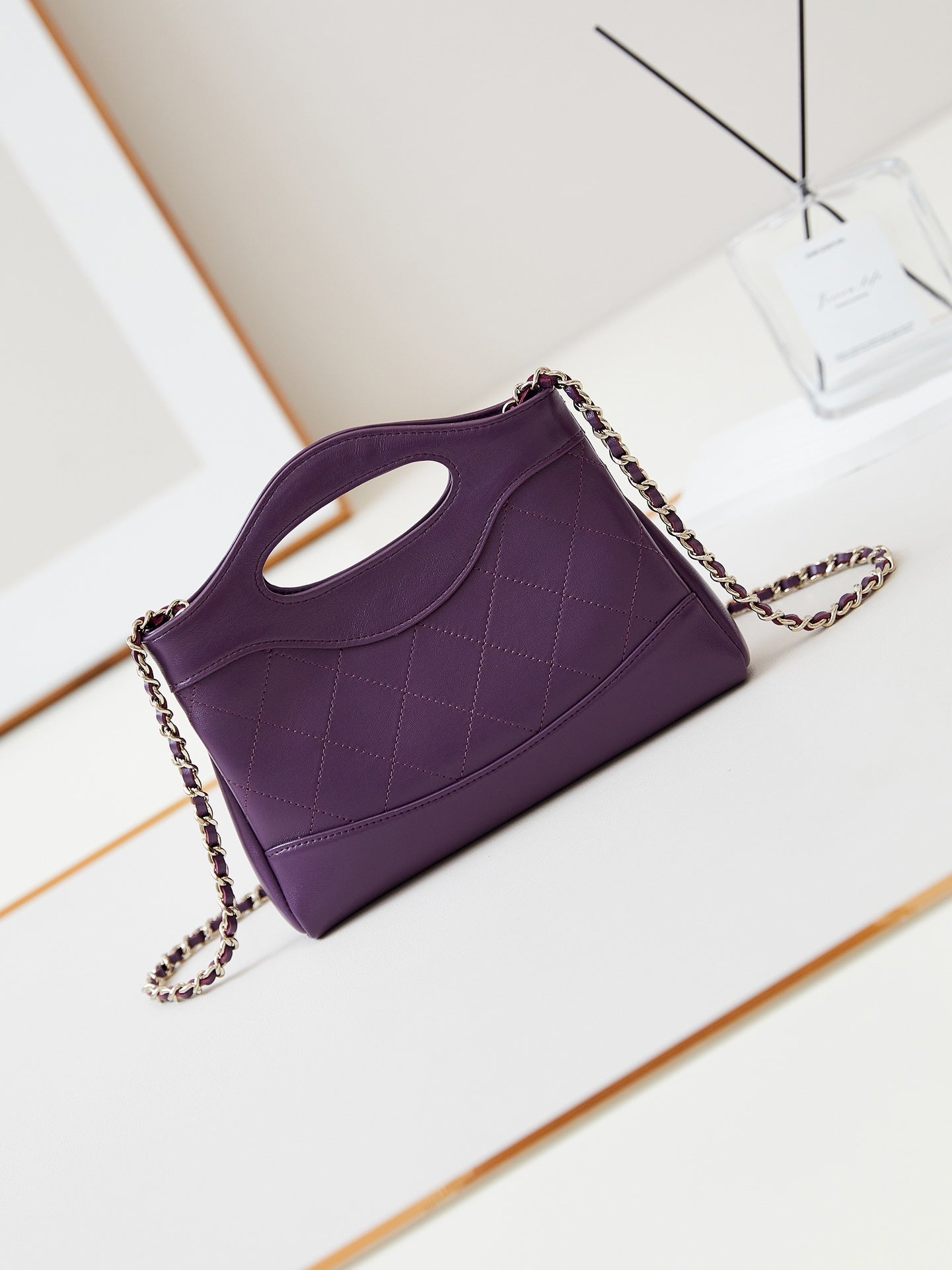 cc 24s31 nano shopping bag 17.5cm purple lambskin gold hardware