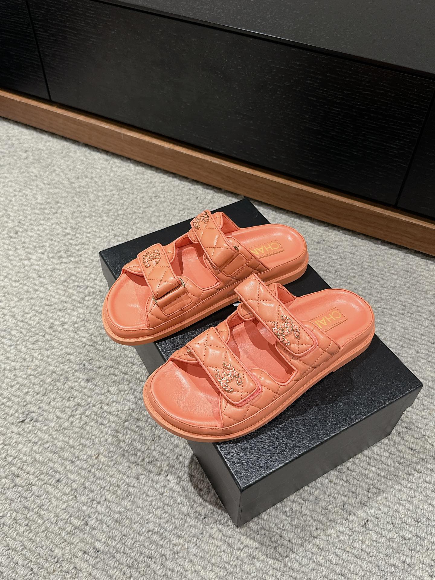 cc dad sandal mule pink orange calfskin