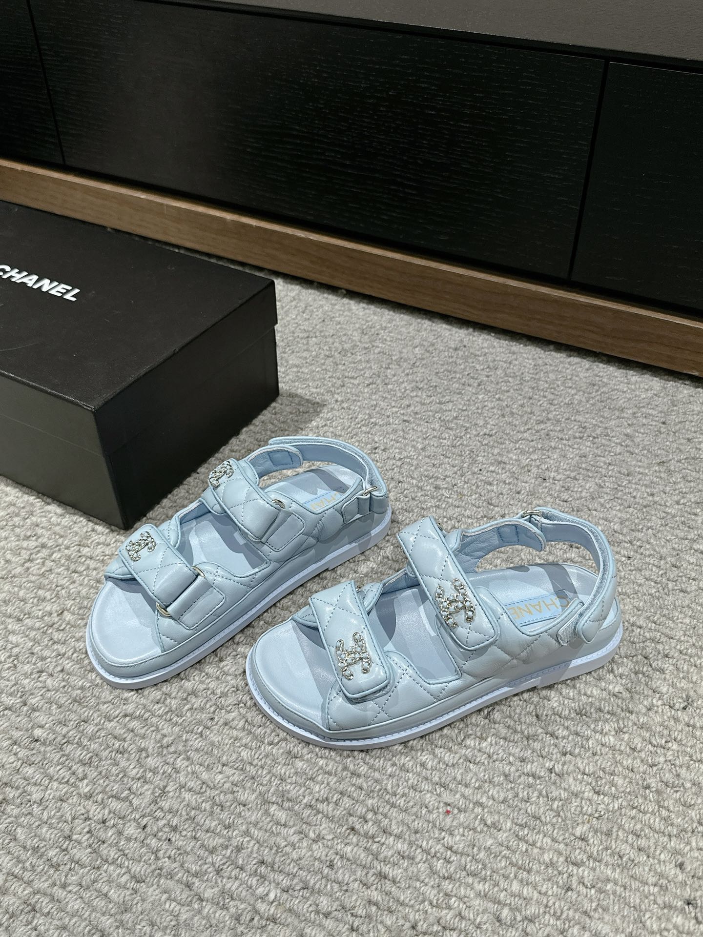 cc dad sandal mule baby blue calfskin