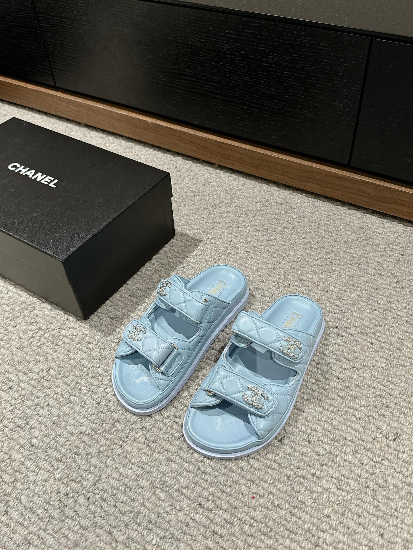 cc dad sandal mule baby blue calfskin