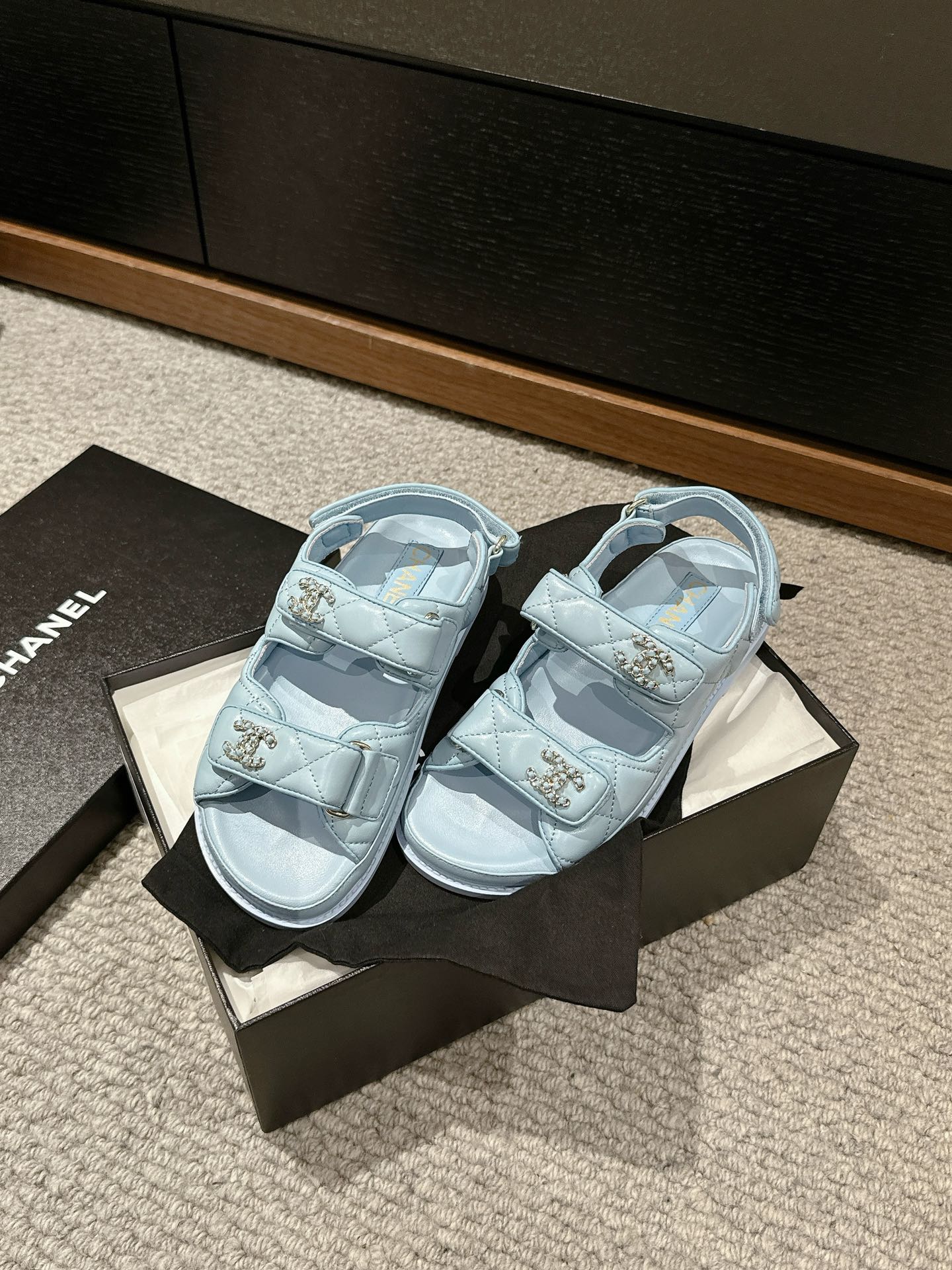 cc dad sandal mule baby blue calfskin