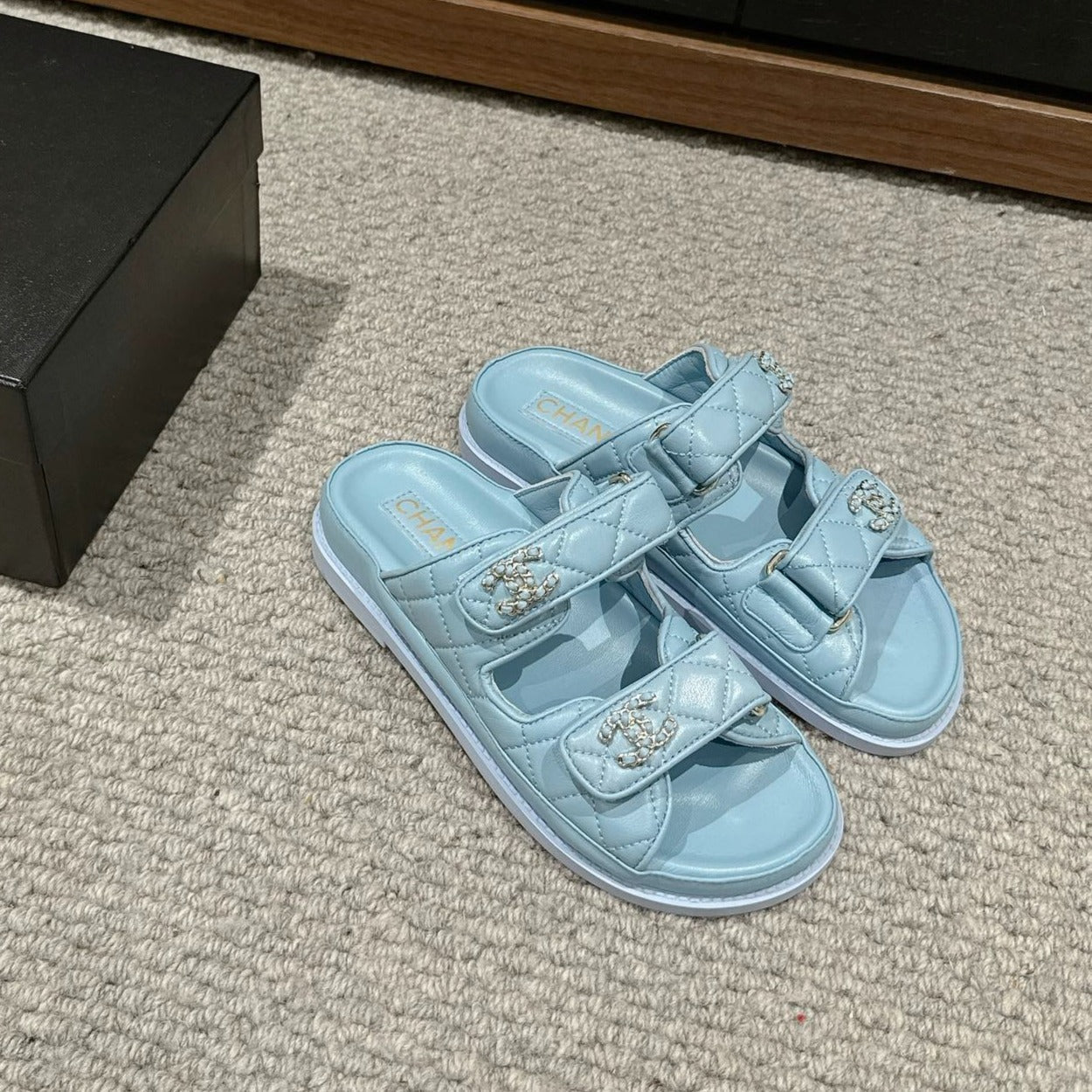 cc dad sandal mule baby blue calfskin