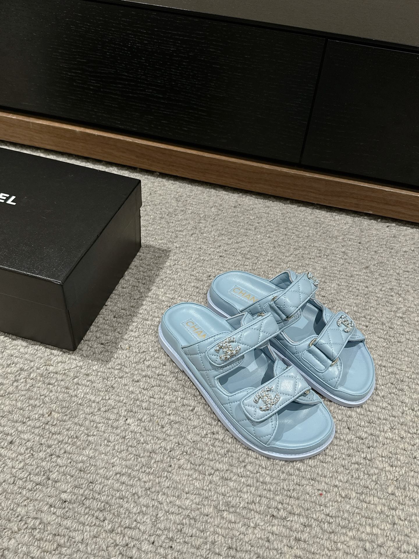 cc dad sandal mule baby blue calfskin