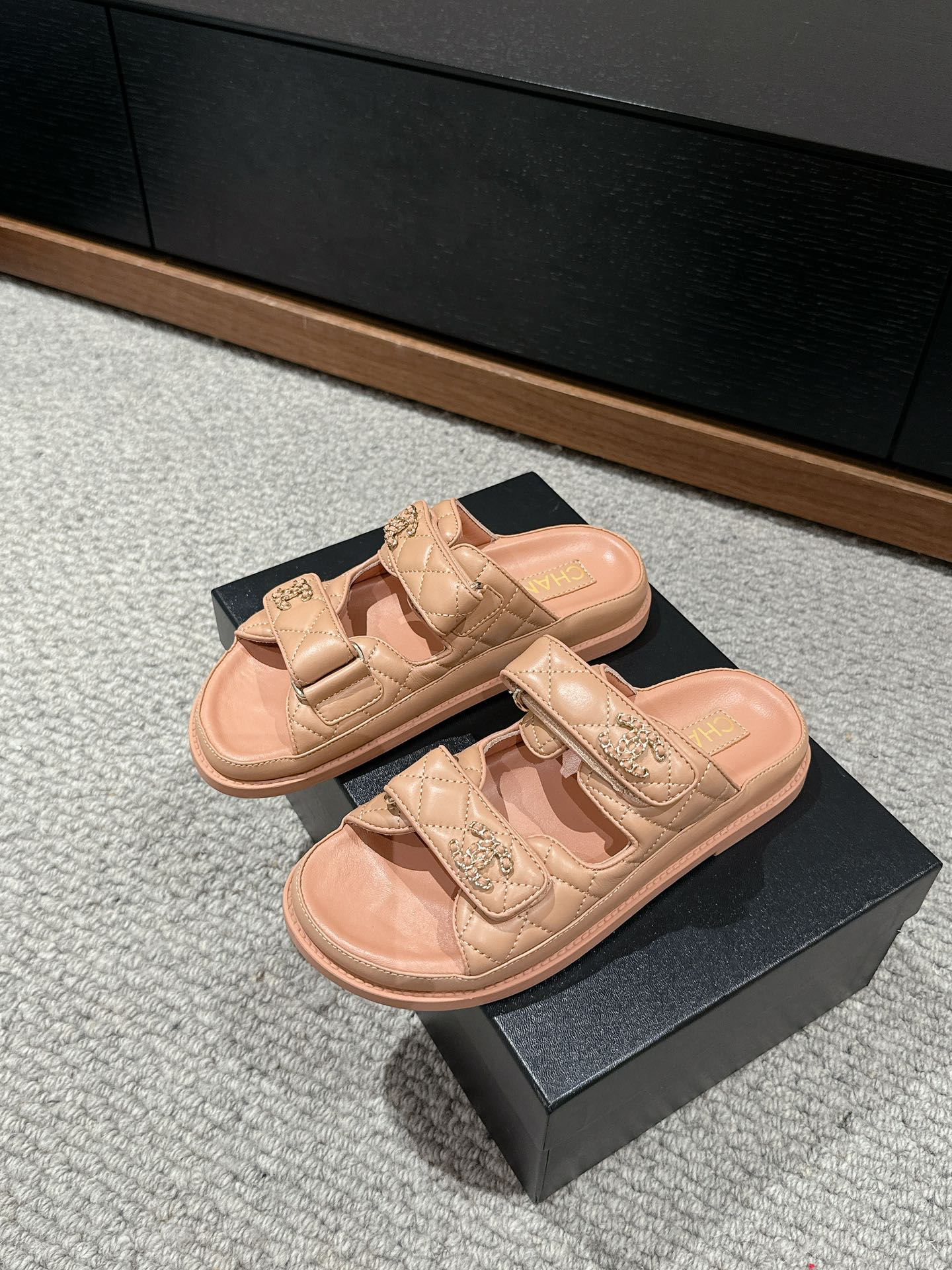 cc dad sandal mule peach calfskin