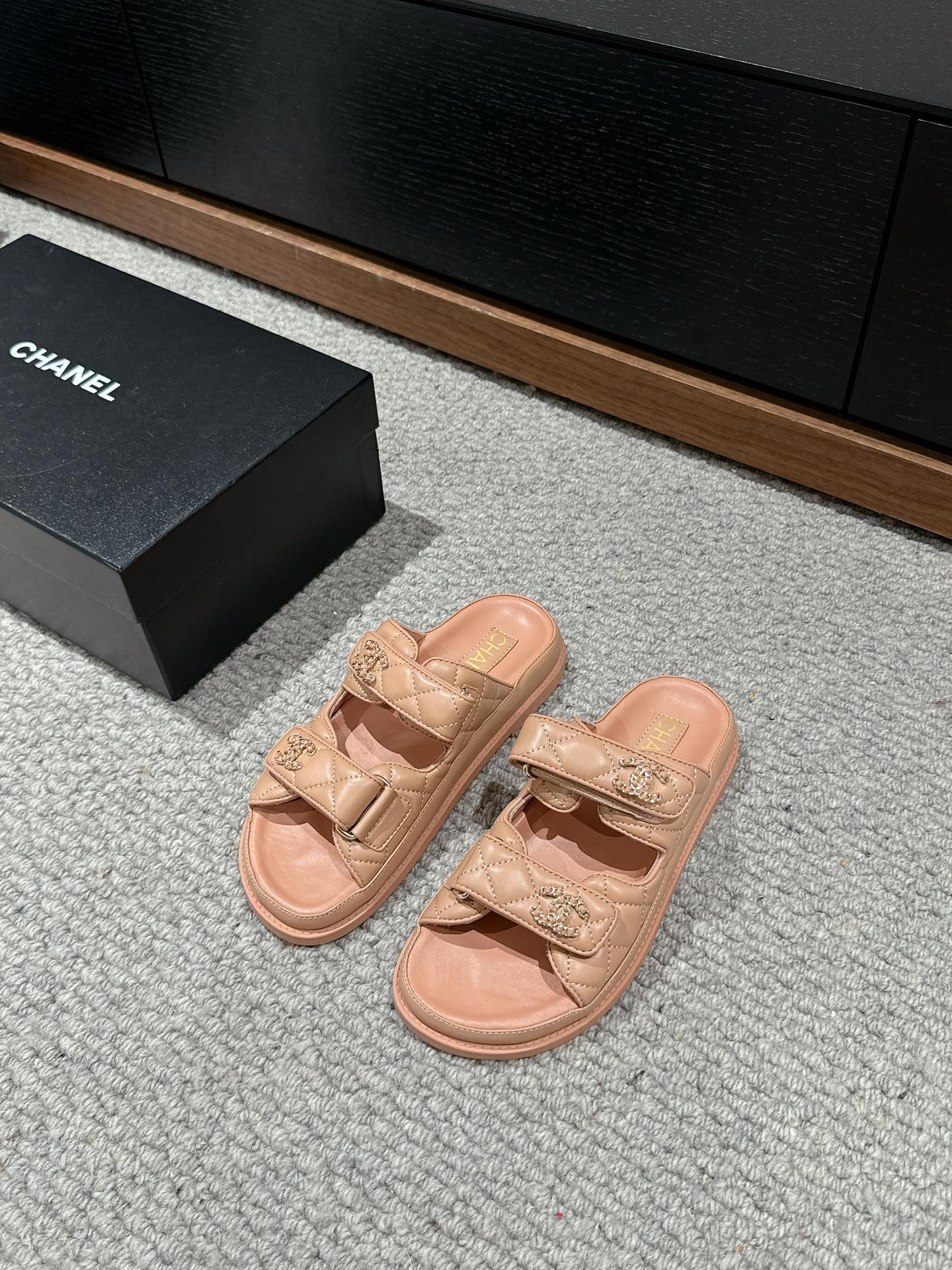 cc dad sandal mule peach calfskin