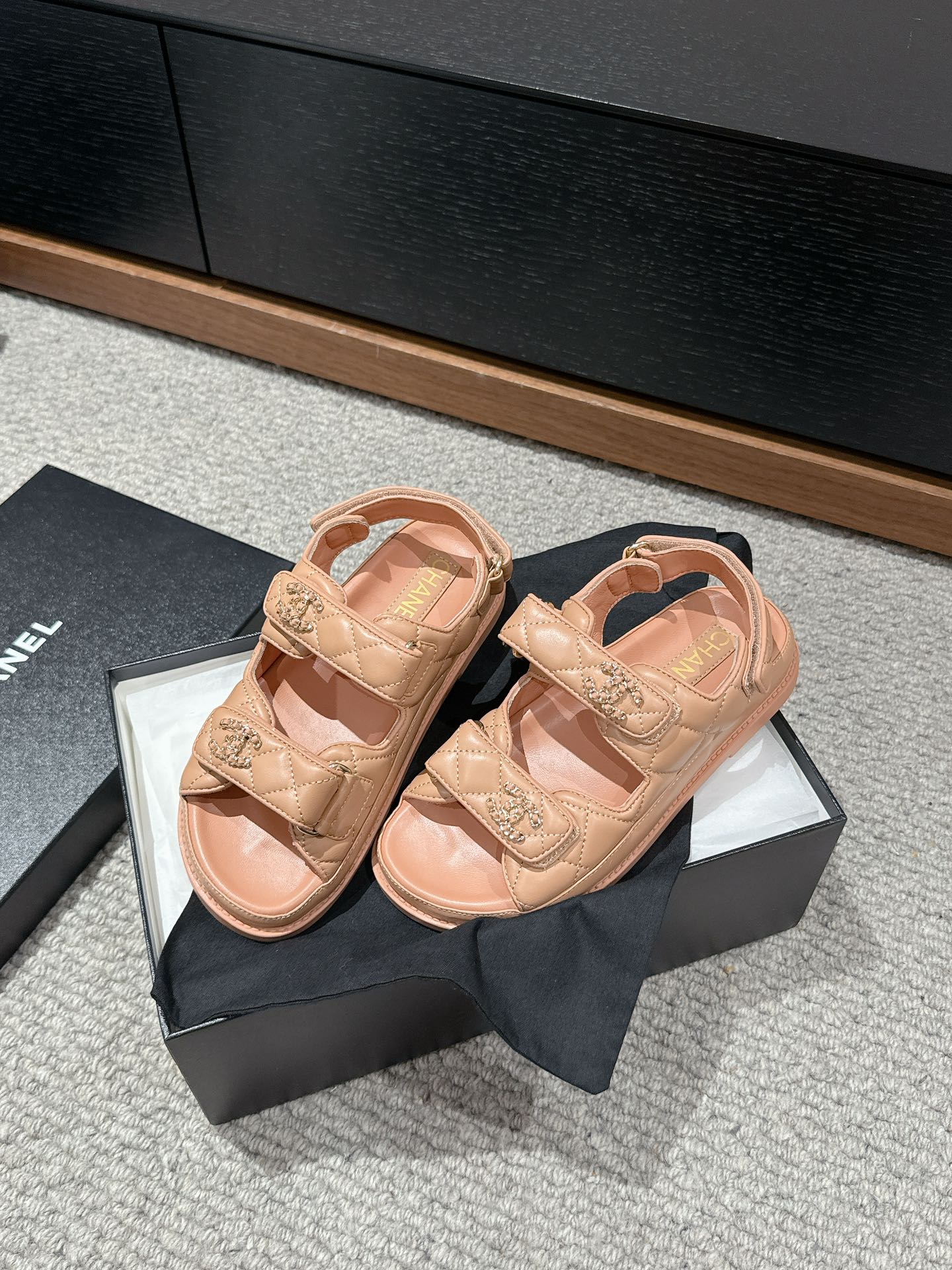 cc dad sandal mule peach calfskin