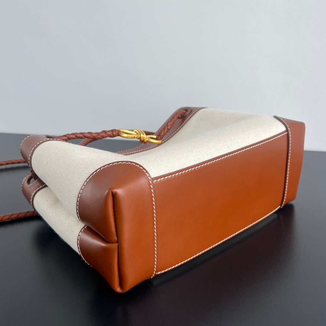 SMALL ANDIAMO 25 IN WHITE BROWN CALFSKIN AND CANVAS