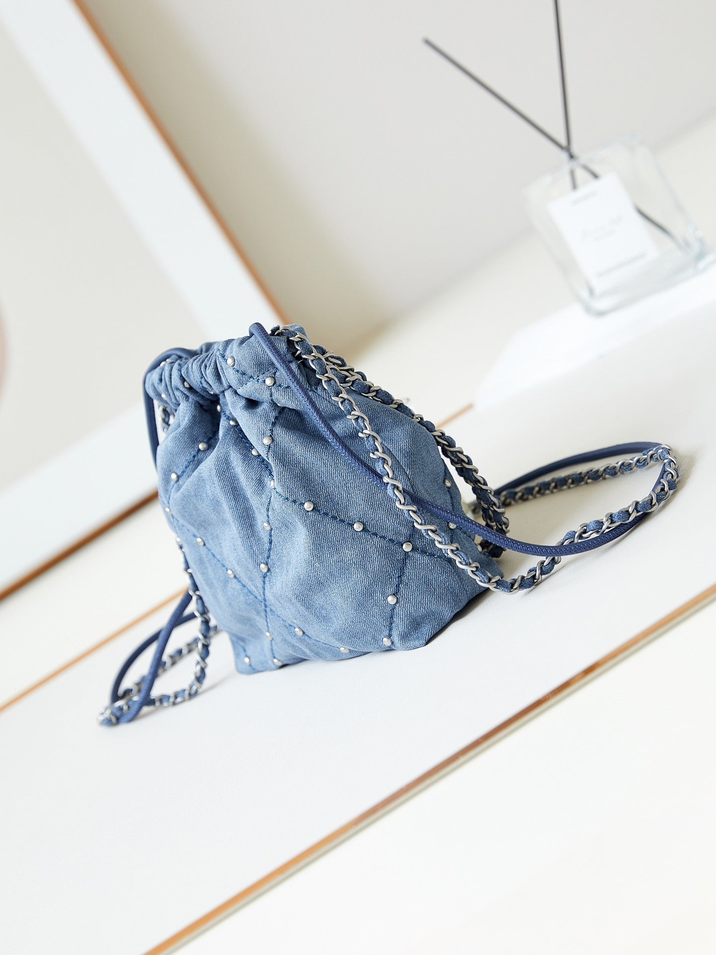 cc 22 mini backpack wasted blue denim silver hardware