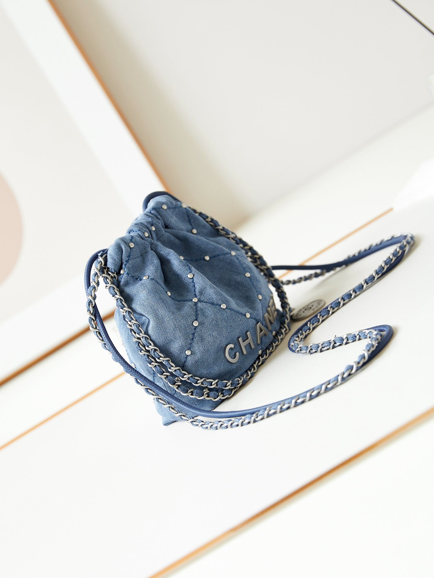 cc 22 mini backpack wasted blue denim silver hardware