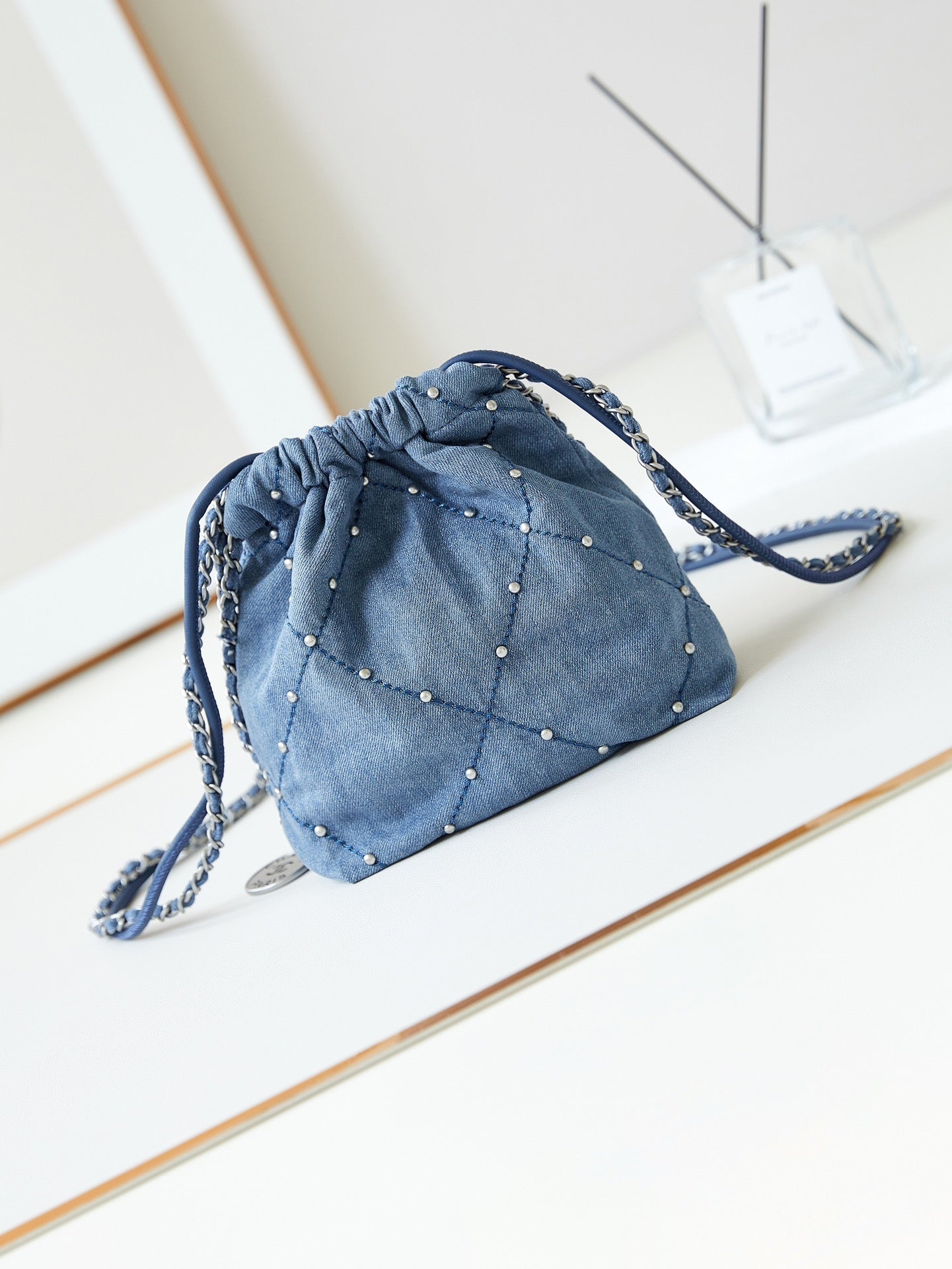 cc 22 mini backpack wasted blue denim silver hardware