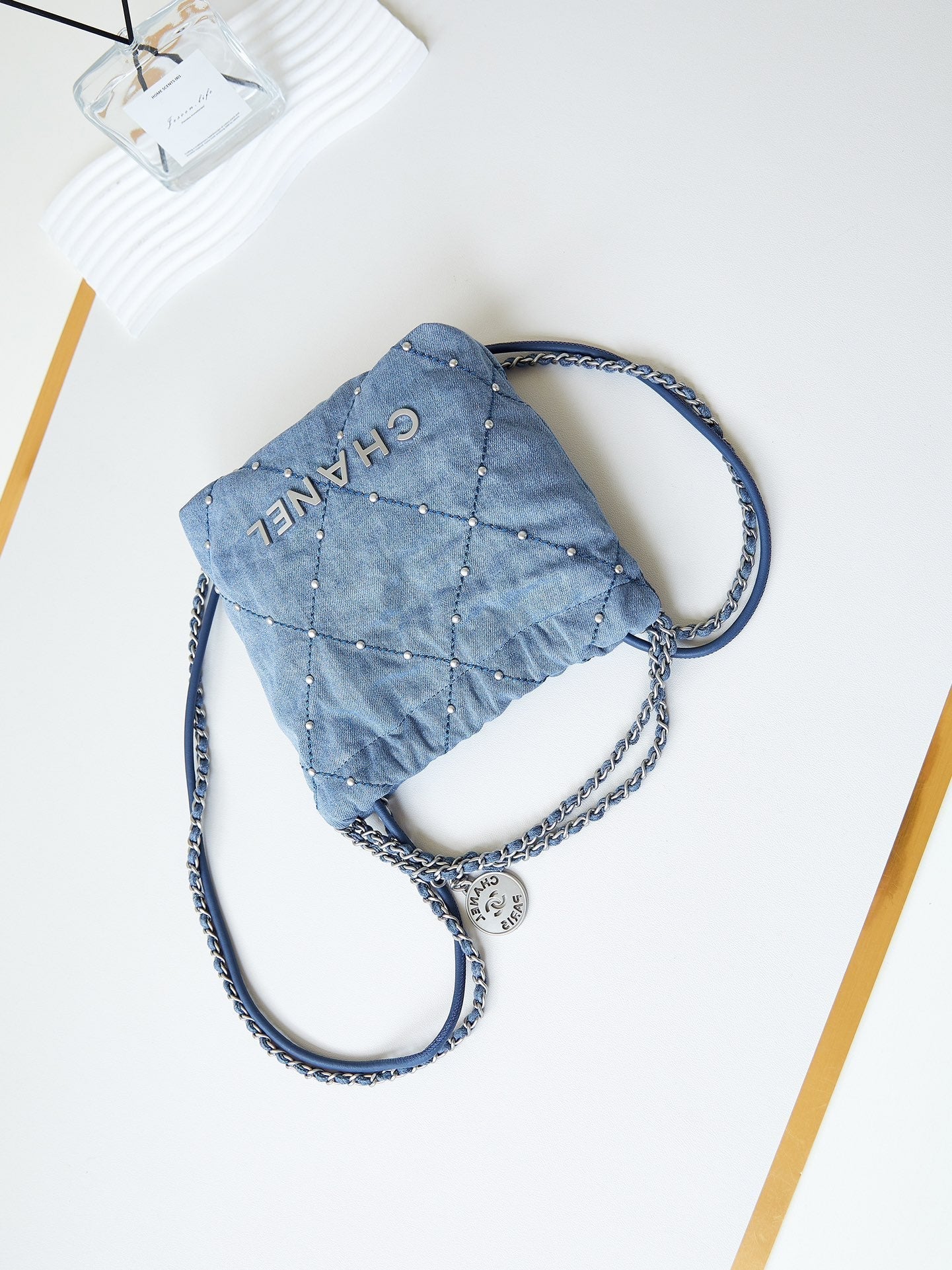 cc 22 mini backpack wasted blue denim silver hardware