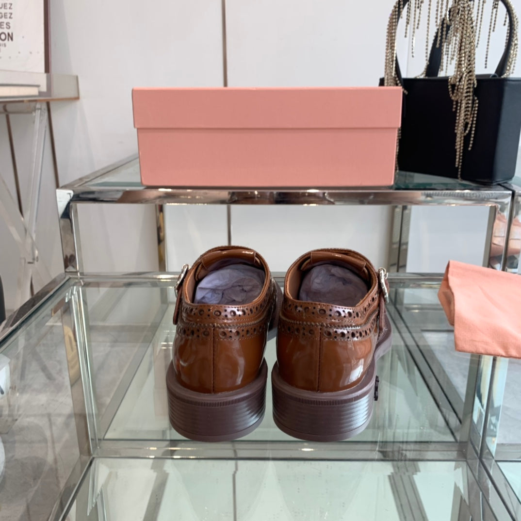 miu double monk brogue brown patent calfskin