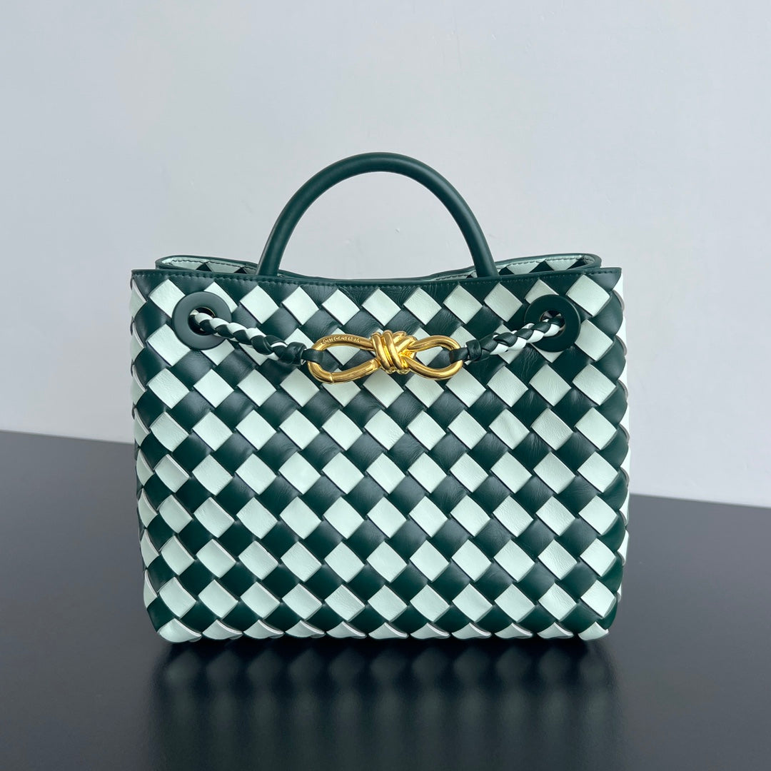 bv small andiamo 25 white dark green lambskin