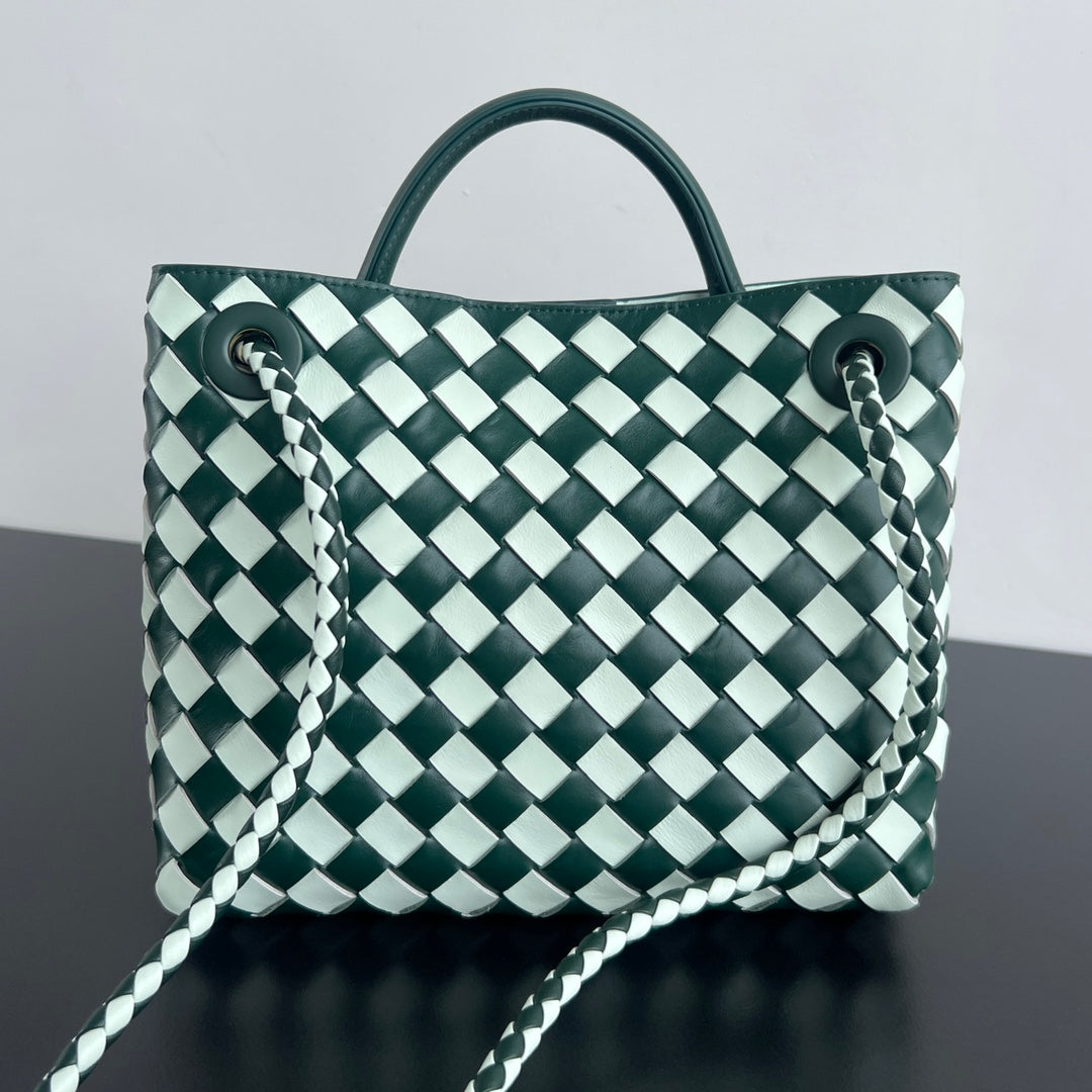 bv small andiamo 25 white dark green lambskin