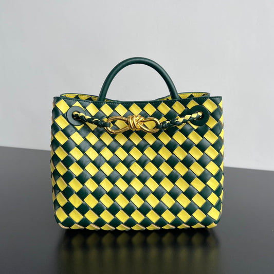 bv small andiamo 25 yellow dark green lambskin