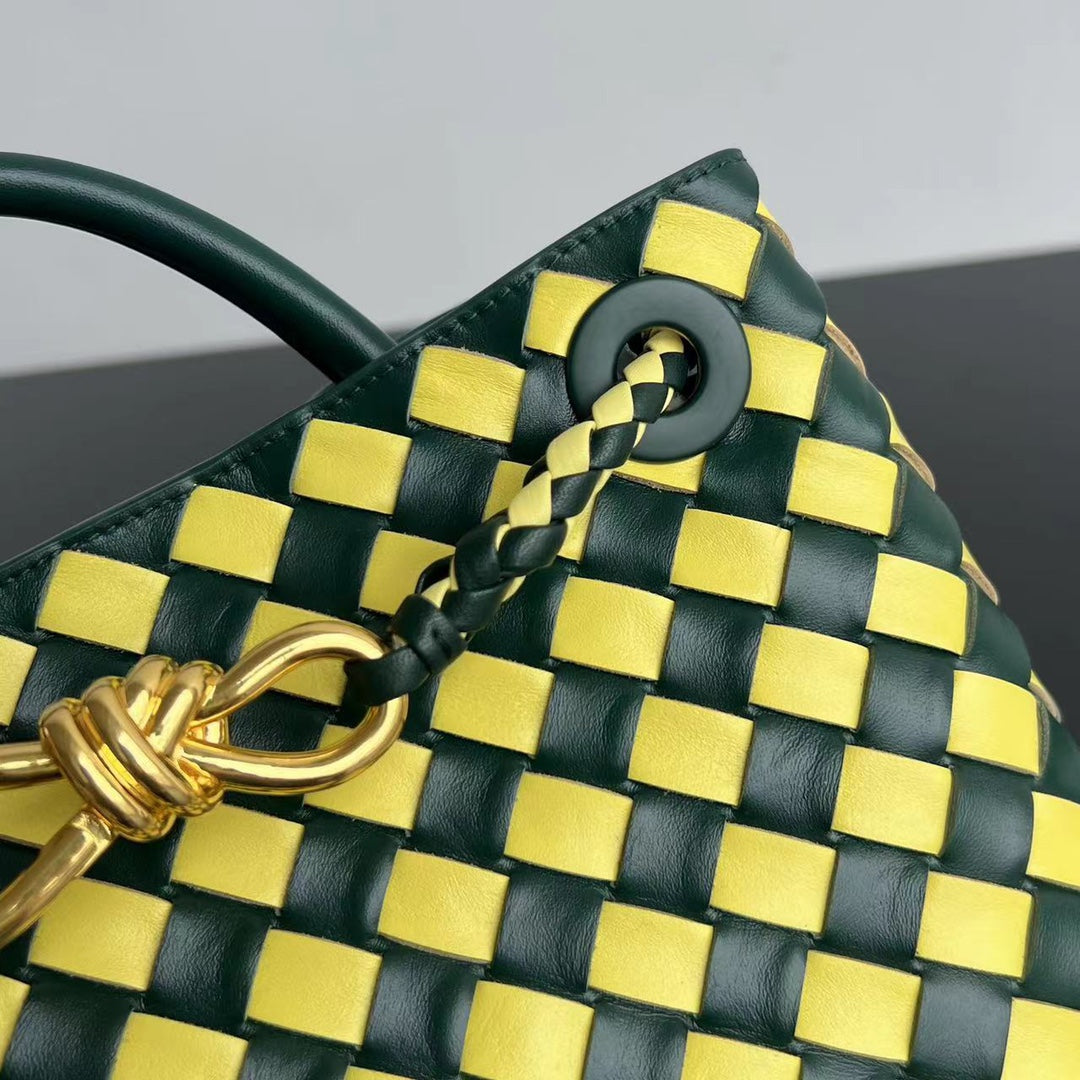 bv small andiamo 25 yellow dark green lambskin