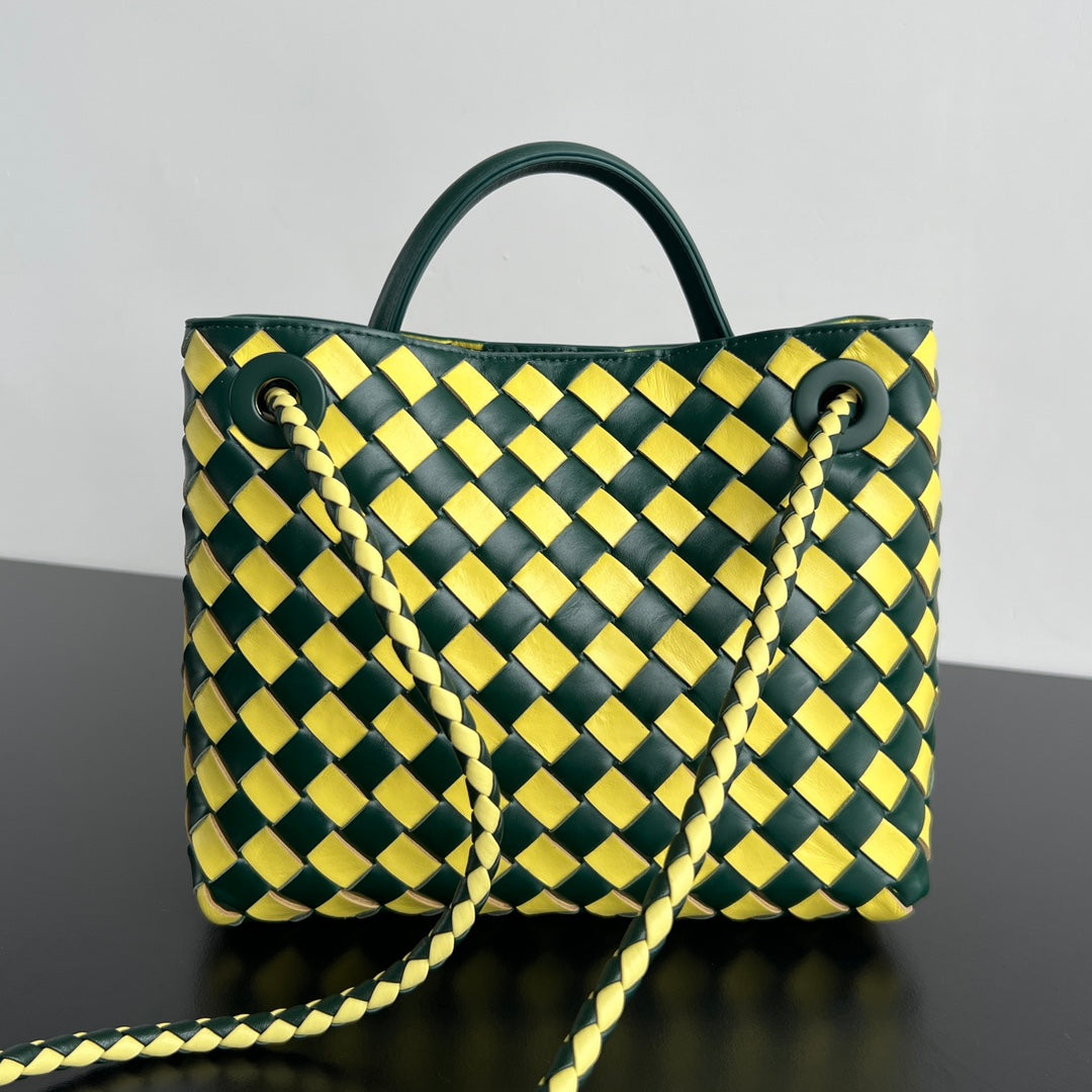 bv small andiamo 25 yellow dark green lambskin