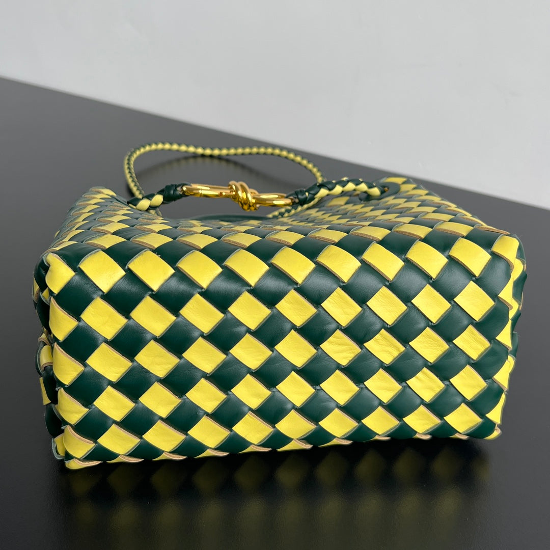 bv small andiamo 25 yellow dark green lambskin