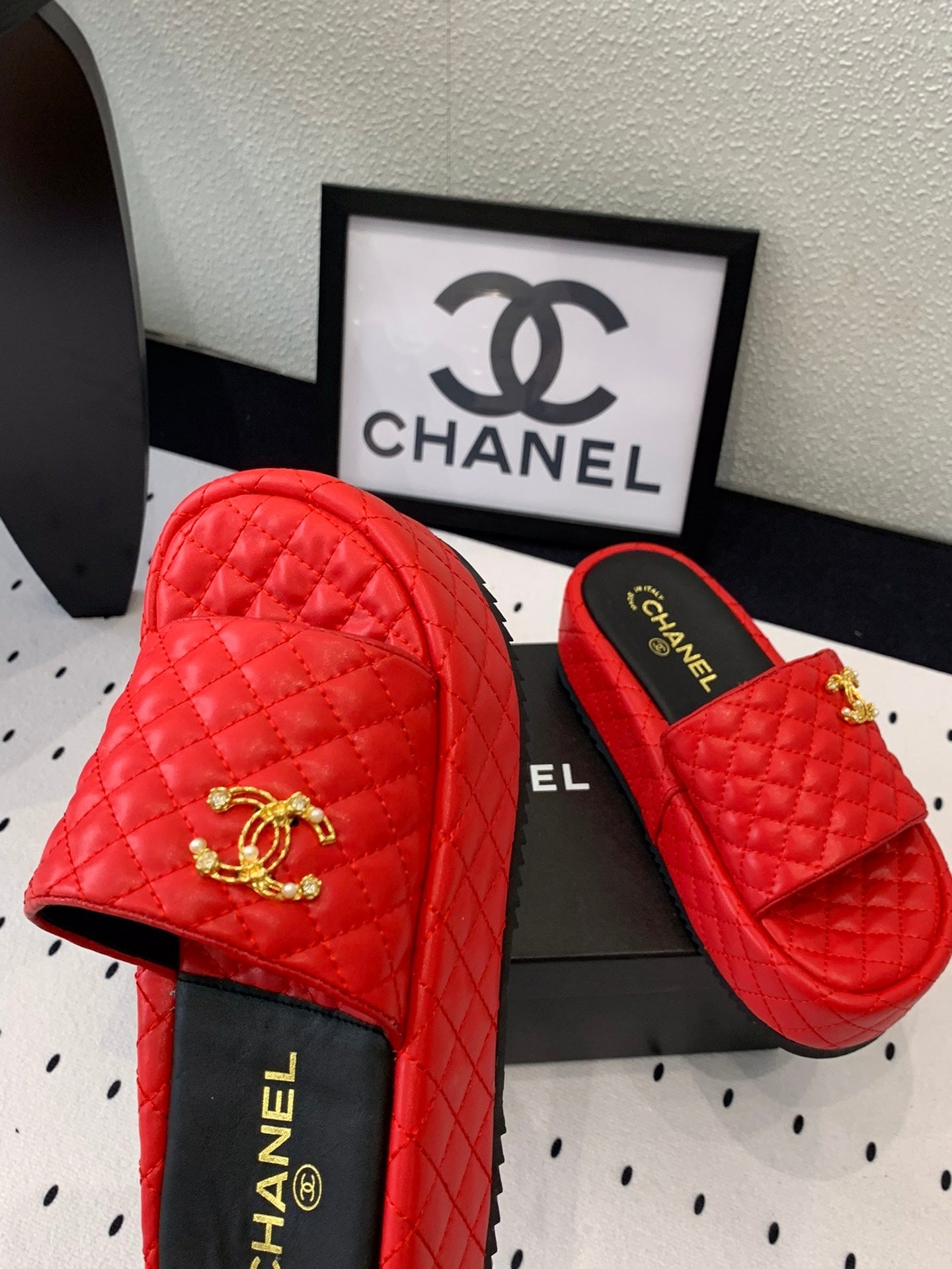 cc red quilted calfskin platform