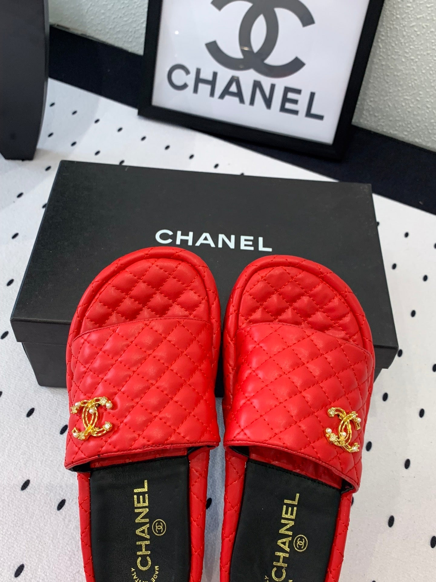 cc red quilted calfskin platform