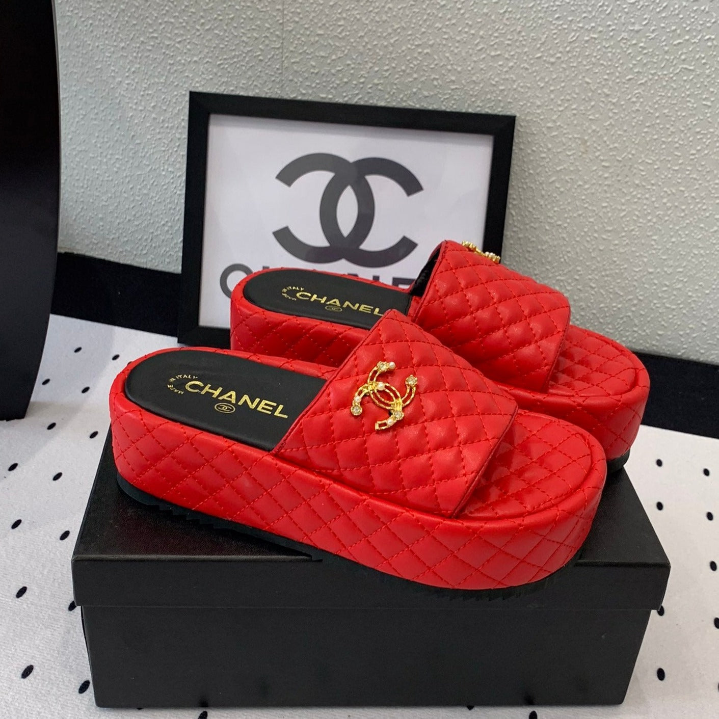 cc red quilted calfskin platform