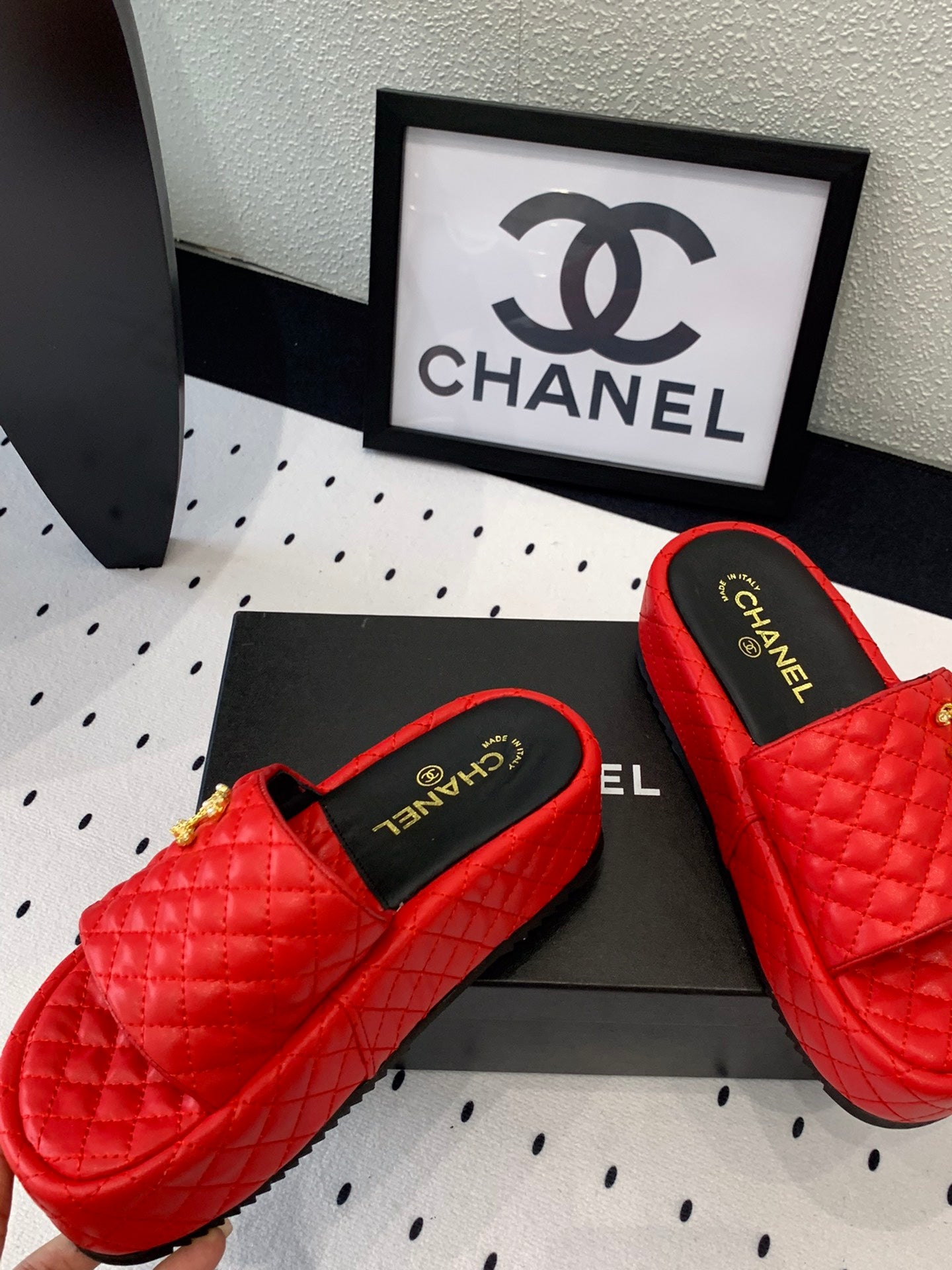 cc red quilted calfskin platform