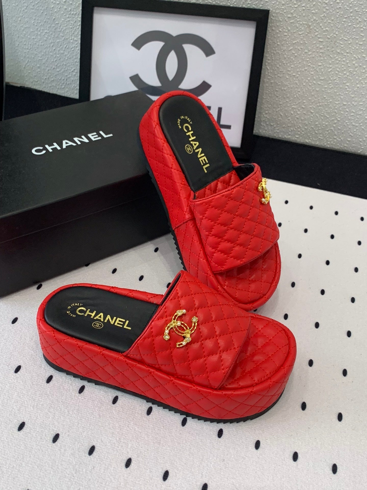 cc red quilted calfskin platform