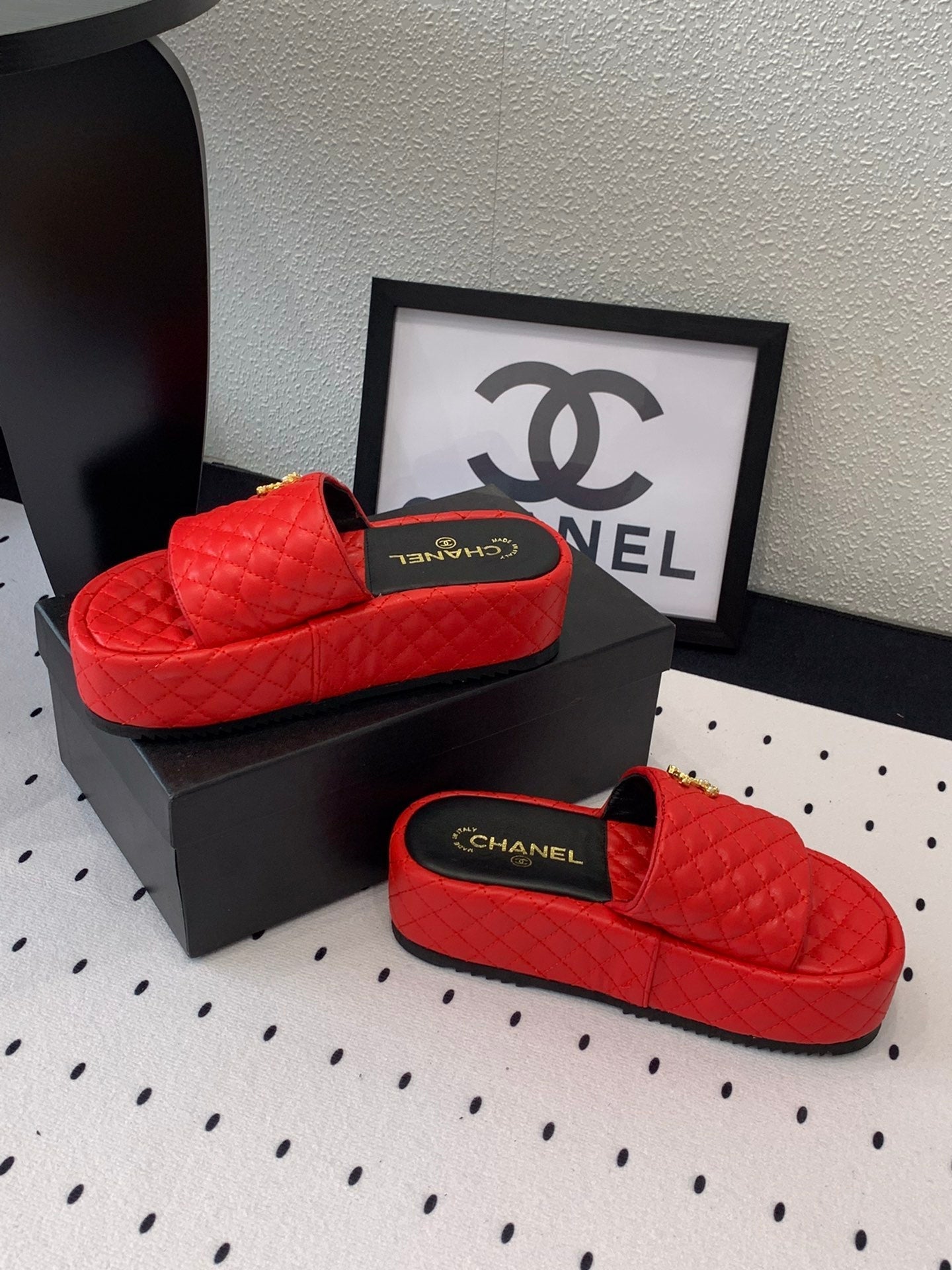 cc red quilted calfskin platform