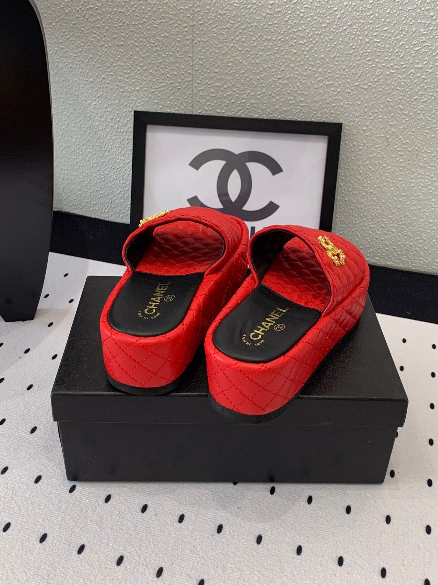 cc red quilted calfskin platform