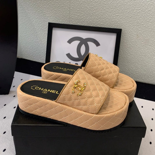 cc beige quilted calfskin platform