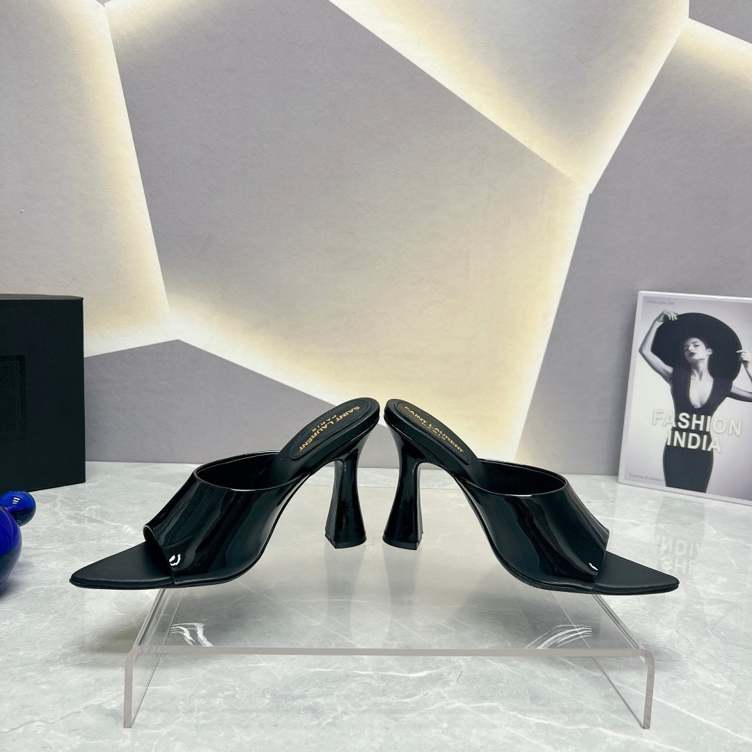 SL GOLDIE MULES BLACK POLISHED CALFSKIN