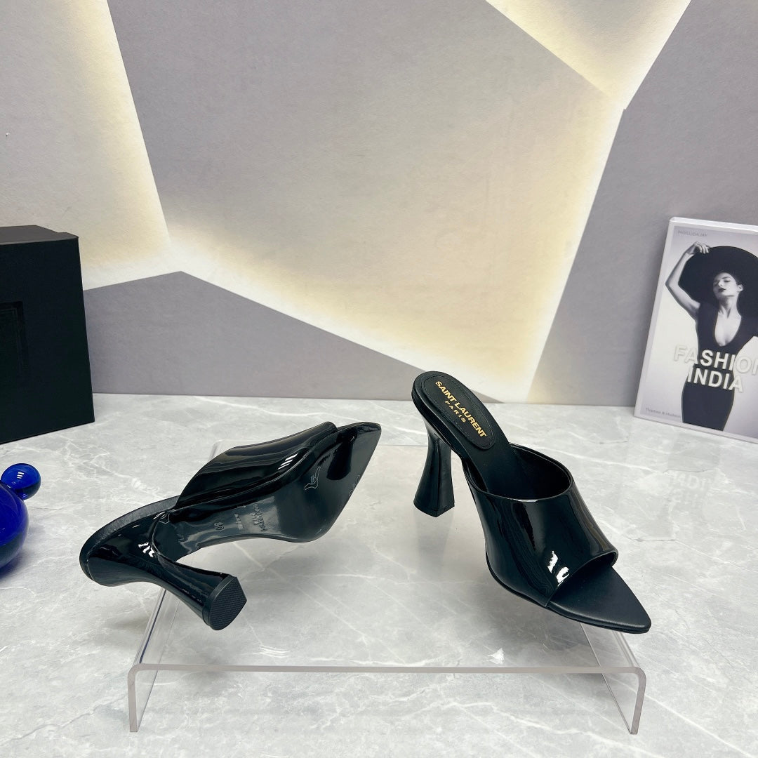 SL GOLDIE MULES BLACK POLISHED CALFSKIN