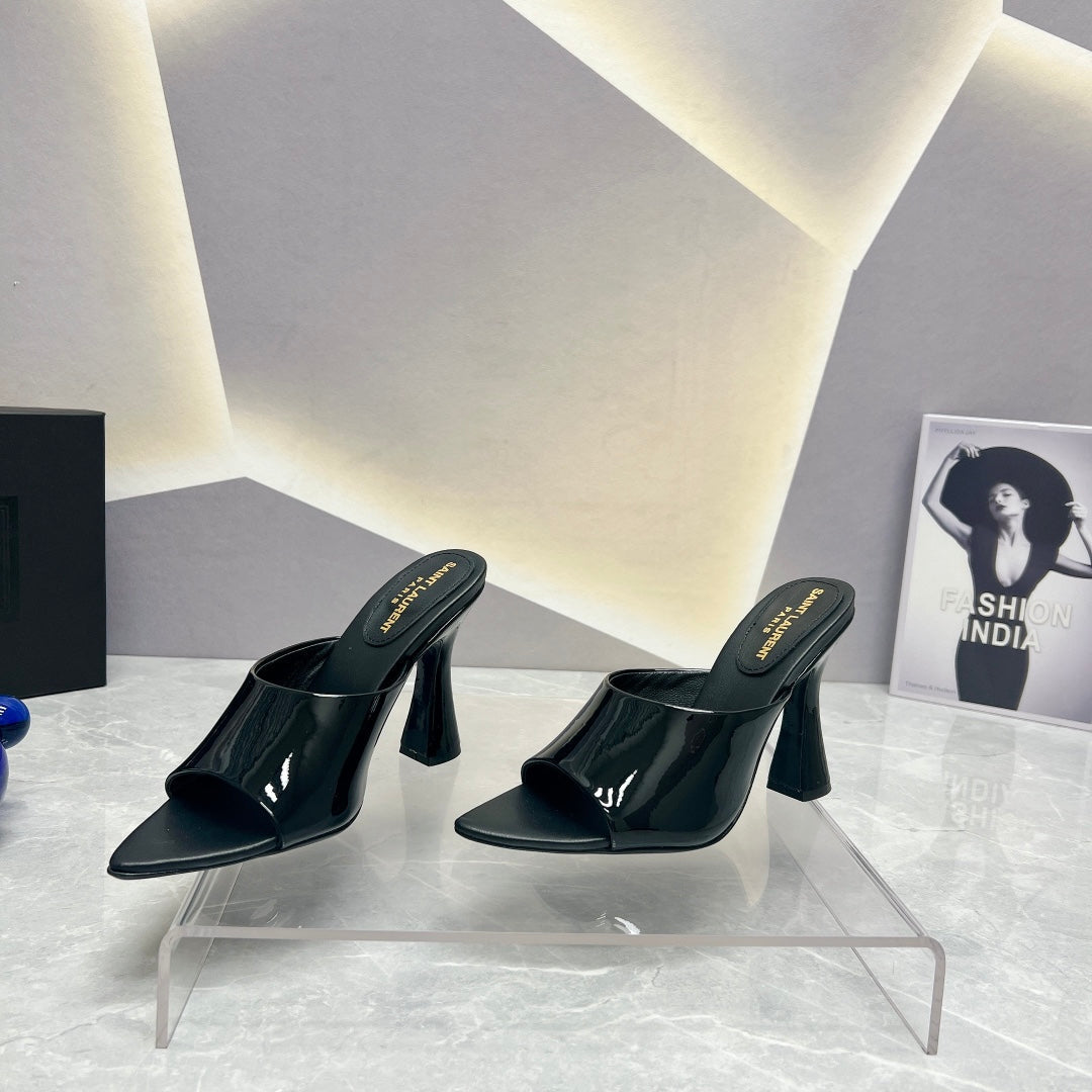 SL GOLDIE MULES BLACK POLISHED CALFSKIN