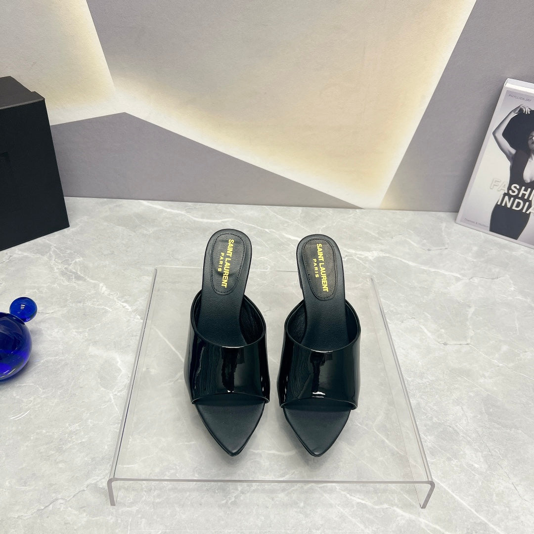 SL GOLDIE MULES BLACK POLISHED CALFSKIN