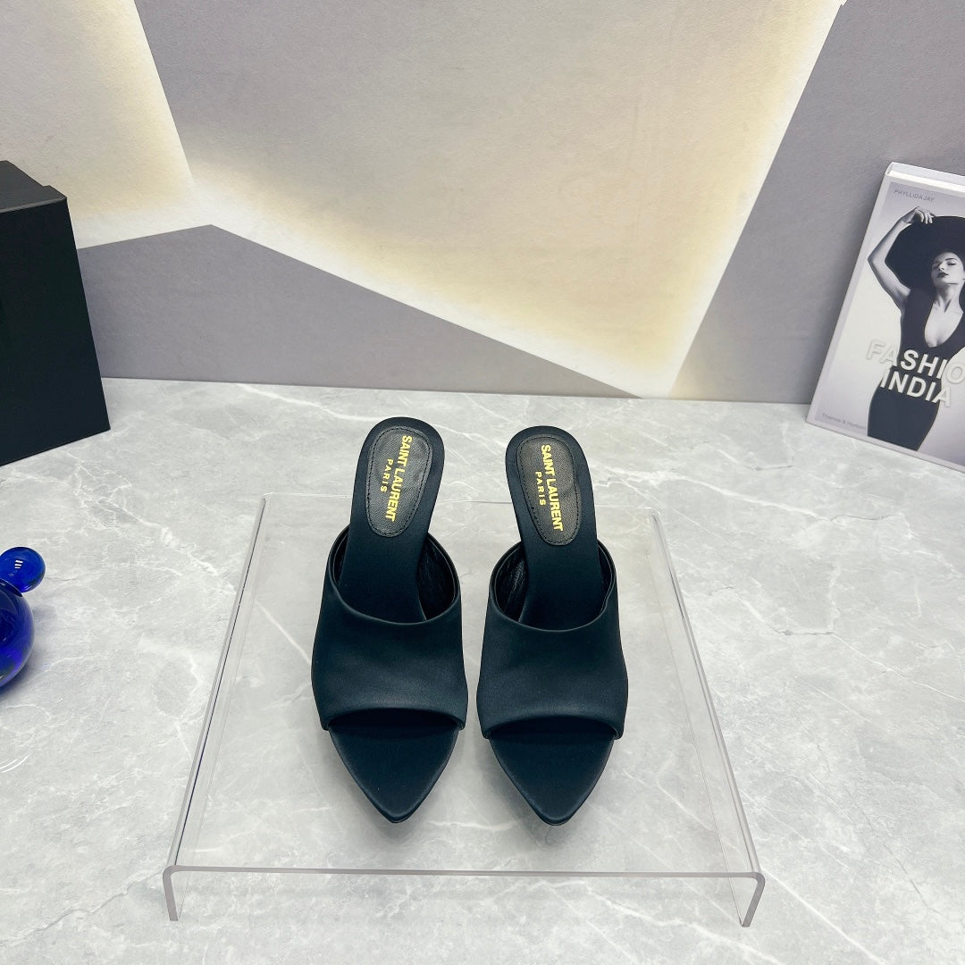 SL GOLDIE MULES BLACK SATIN