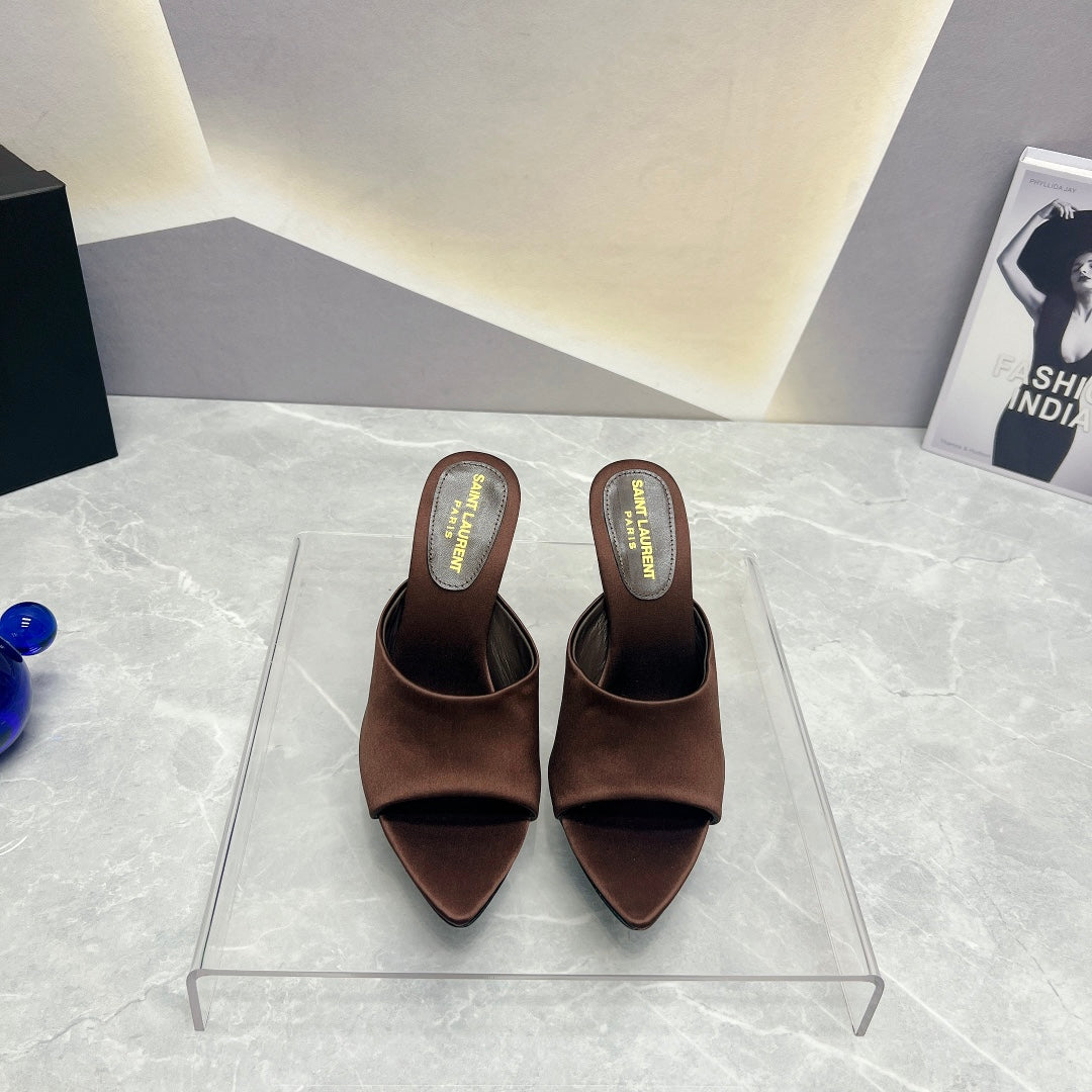 SL GOLDIE MULES BROWN SATIN