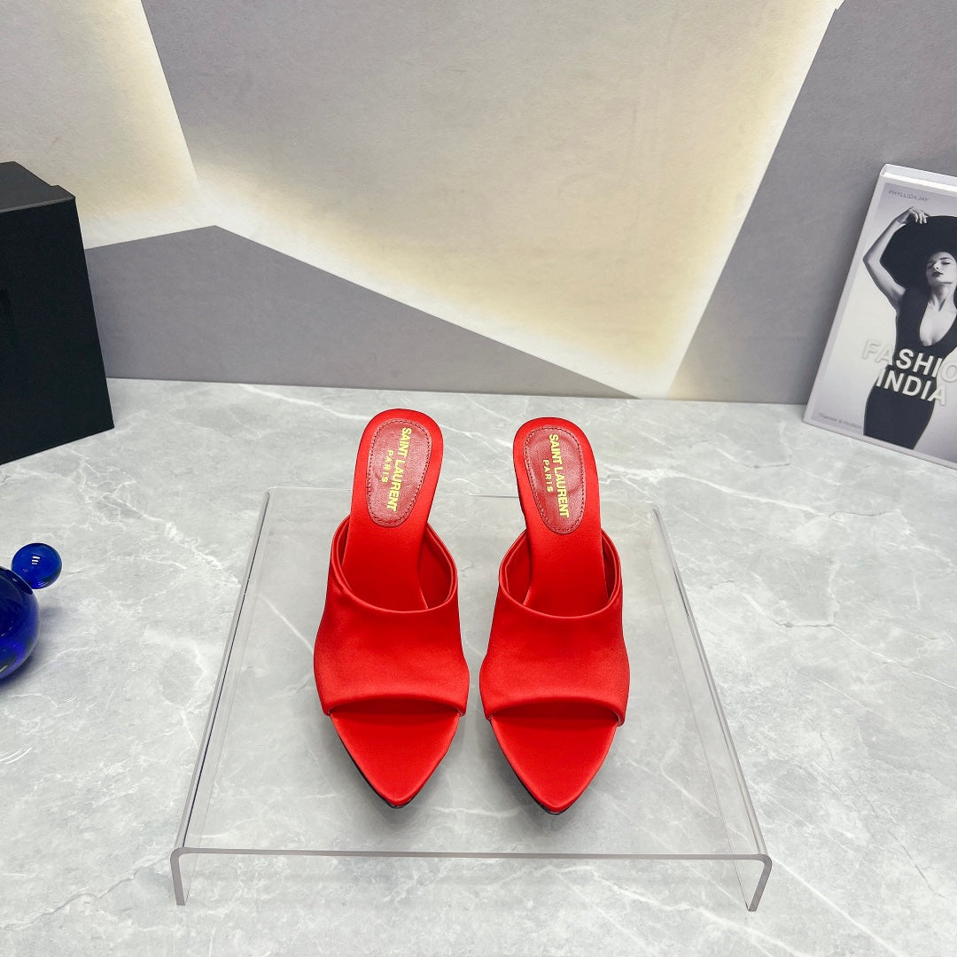 SL GOLDIE MULES RED SATIN