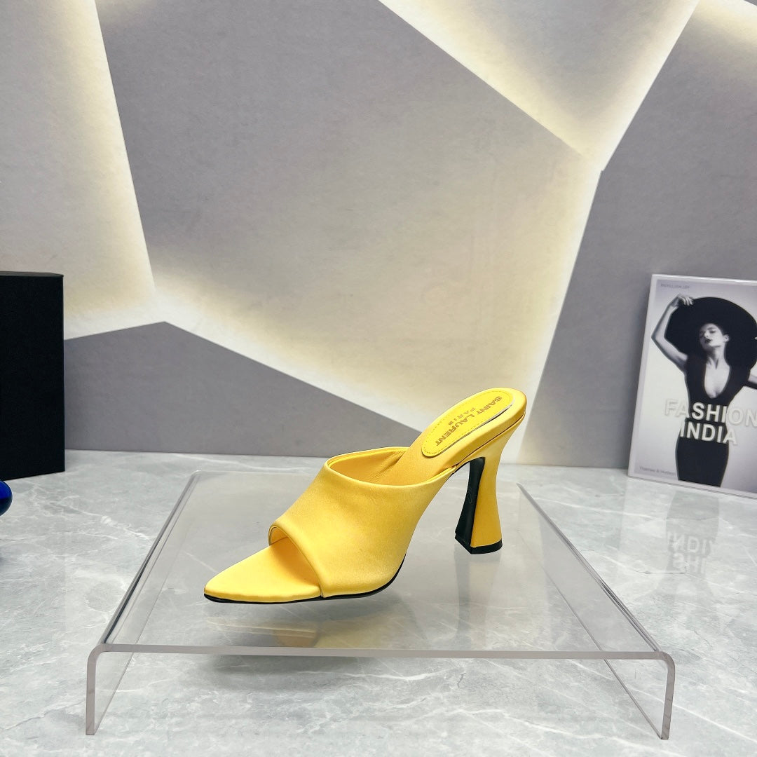 SL GOLDIE MULES LEMON SATIN