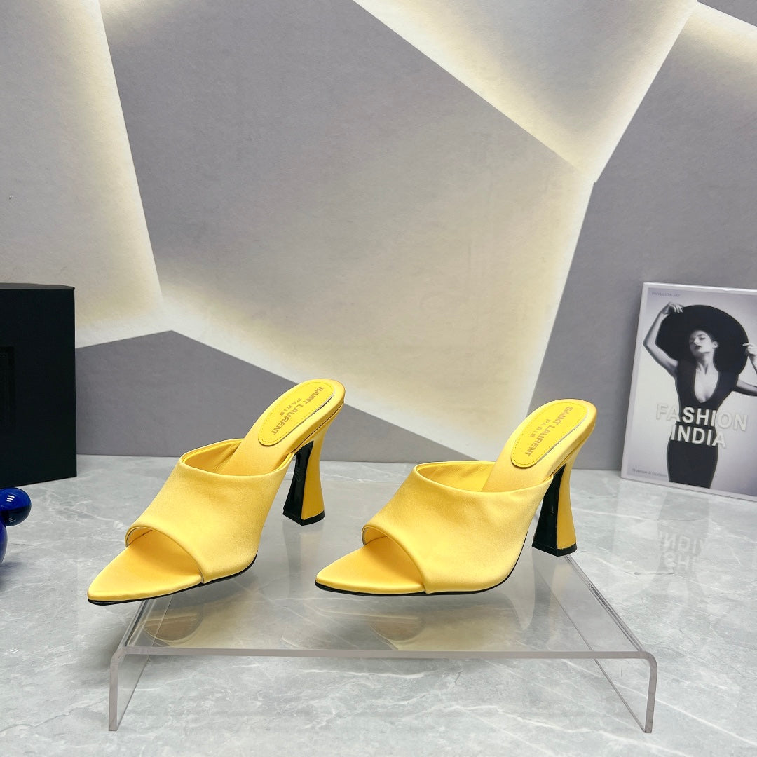 SL GOLDIE MULES LEMON SATIN