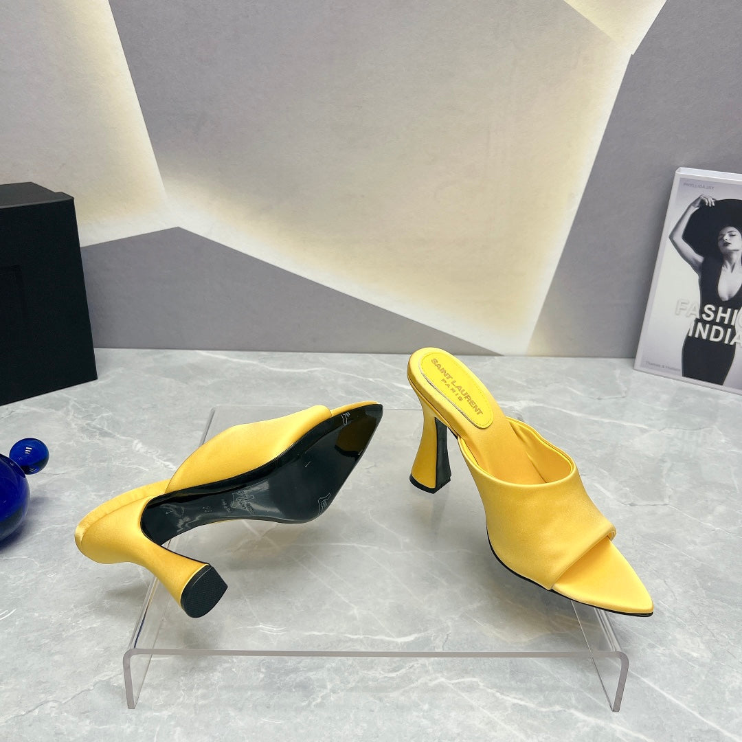 SL GOLDIE MULES LEMON SATIN