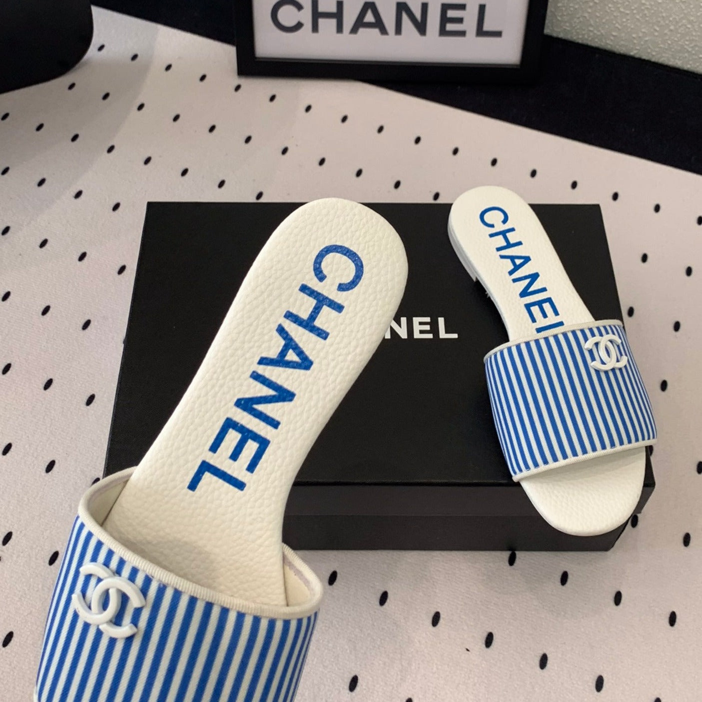 mule sandal striped blue white