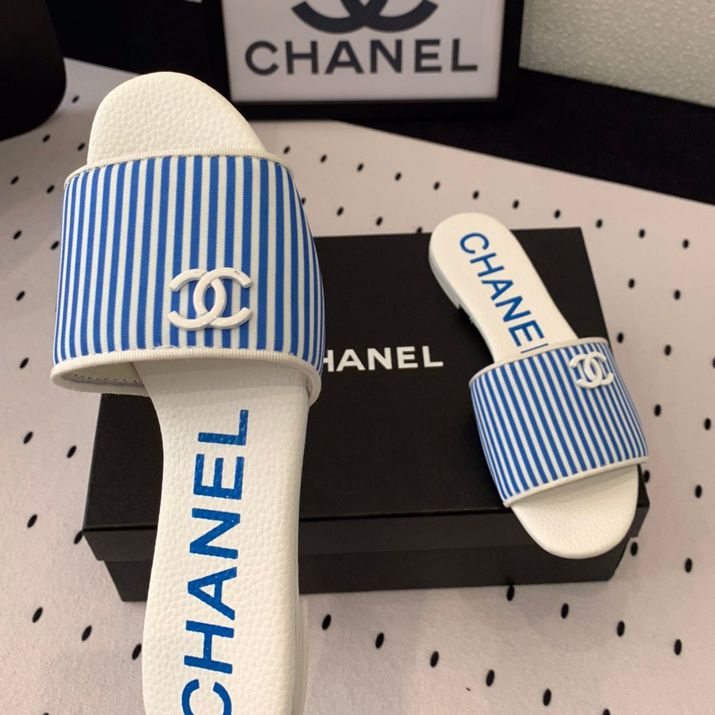 mule sandal striped blue white